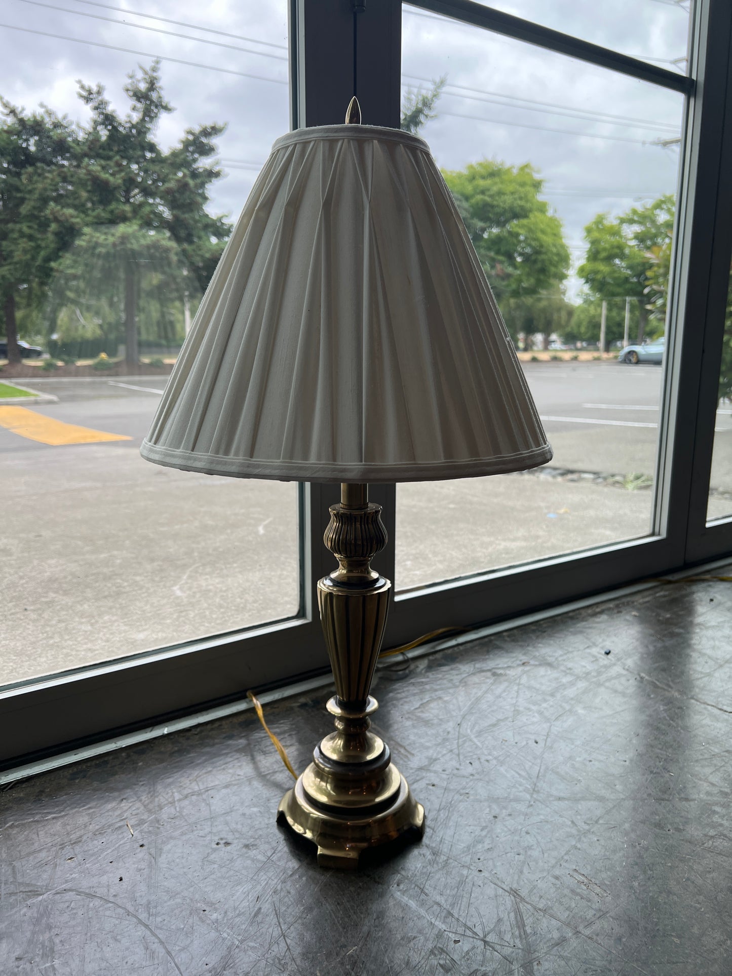 Brass Table Lamp with Pleated Shade