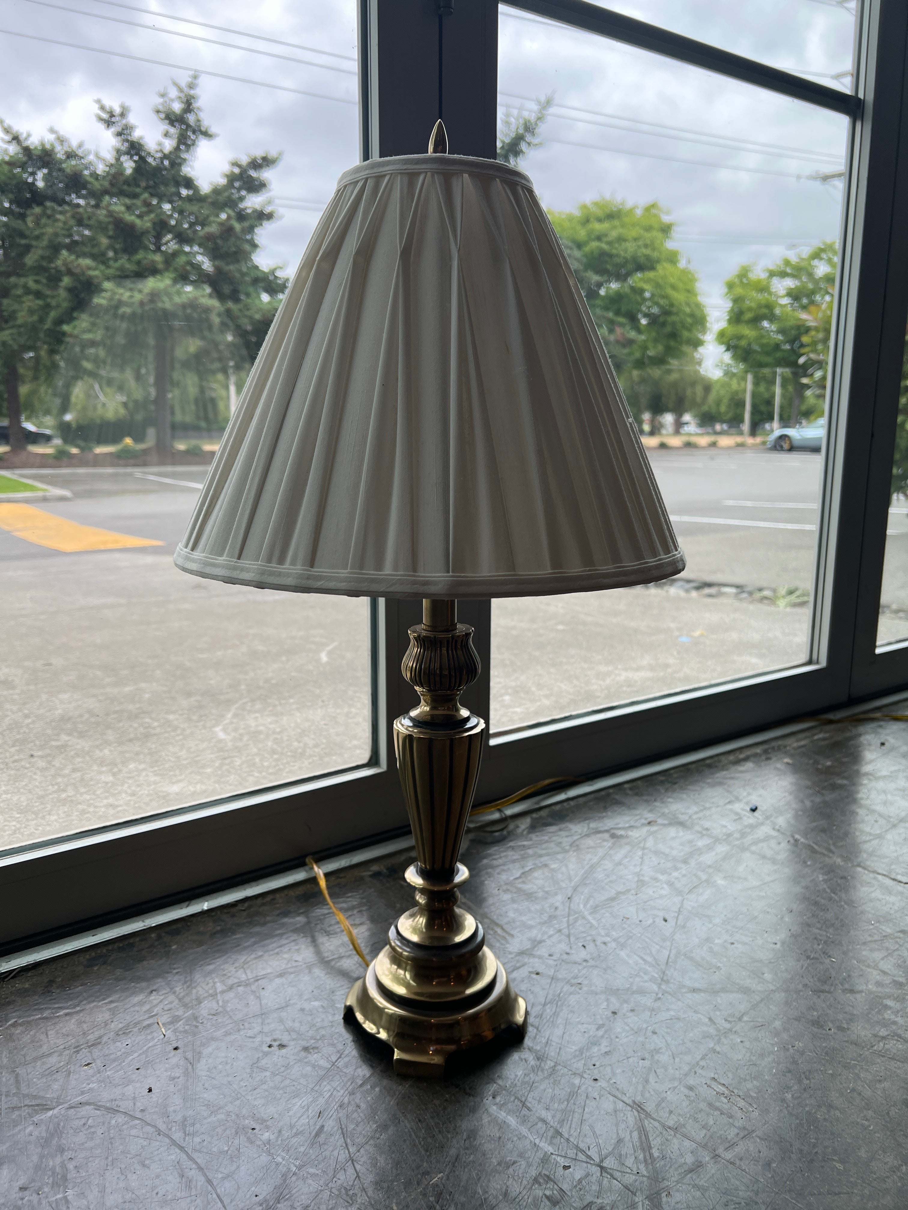 Brass Table Lamp with Pleated Shade