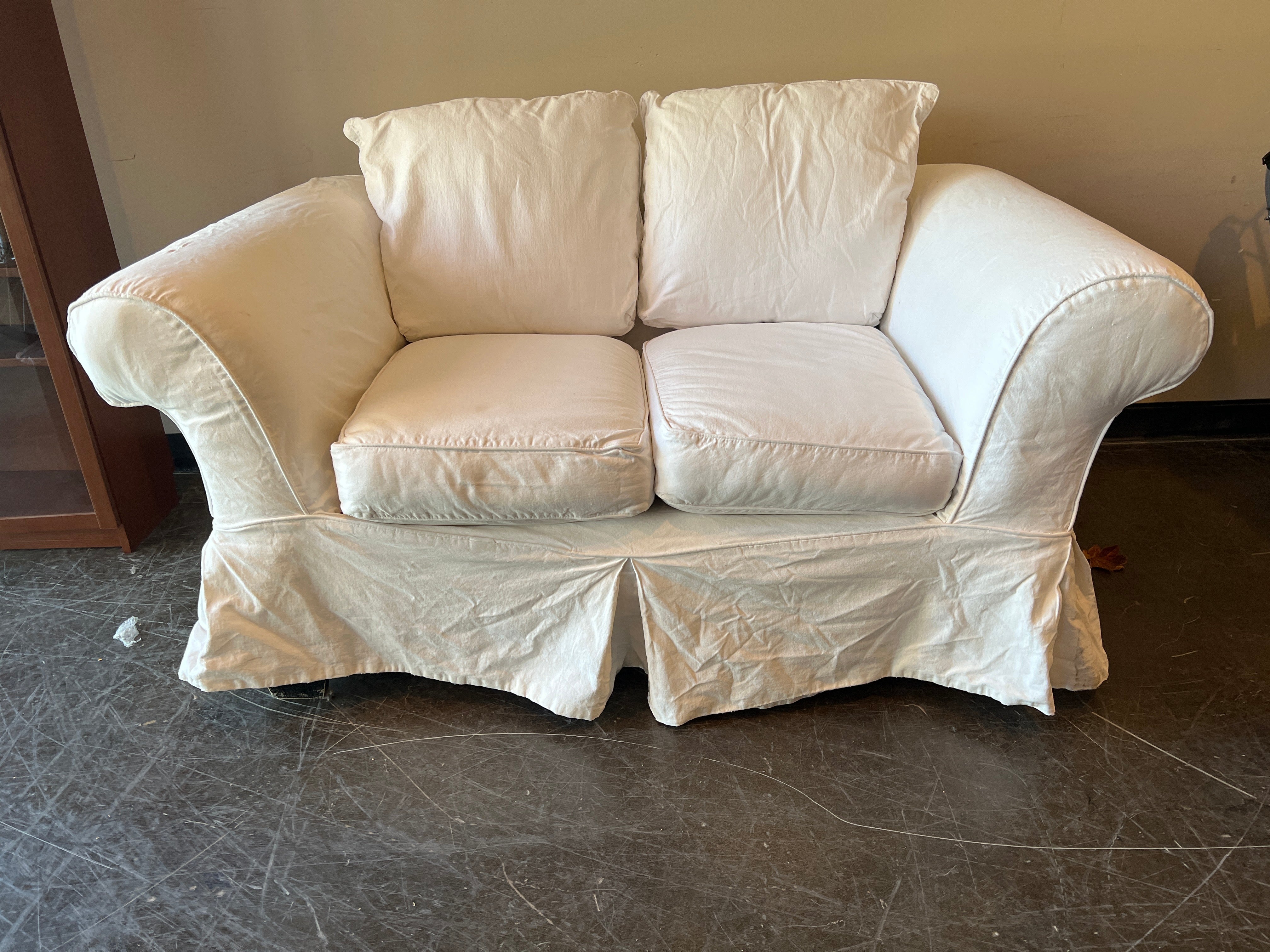 Comfortable IKEA White Slipcover Two-Seater Sofa