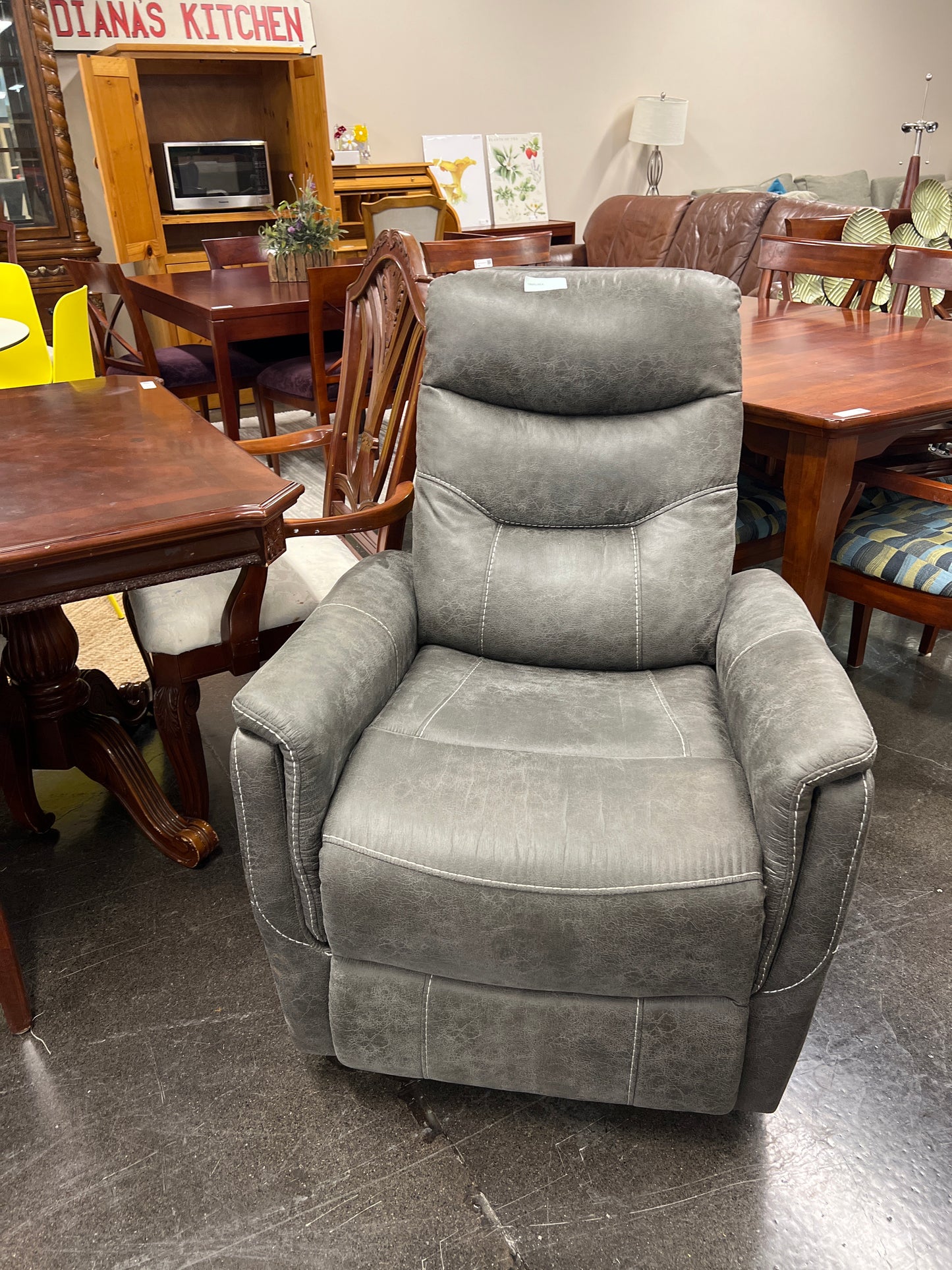 Grey Leather Rocking Recliner Chair