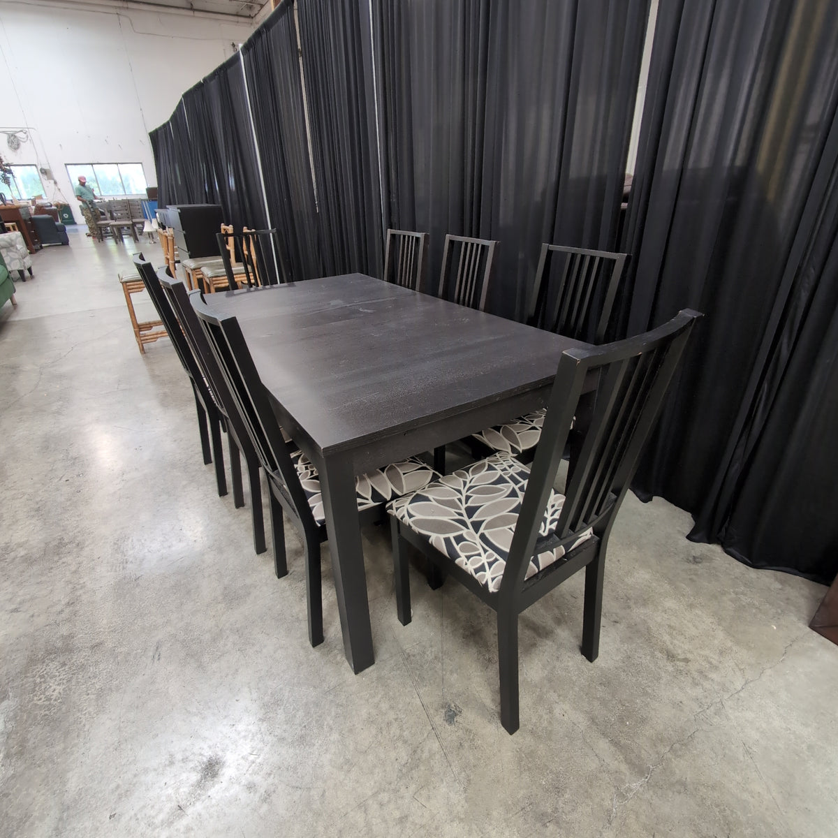 IKEA-Modern Black Wood Dining Table with Slatted Chairs