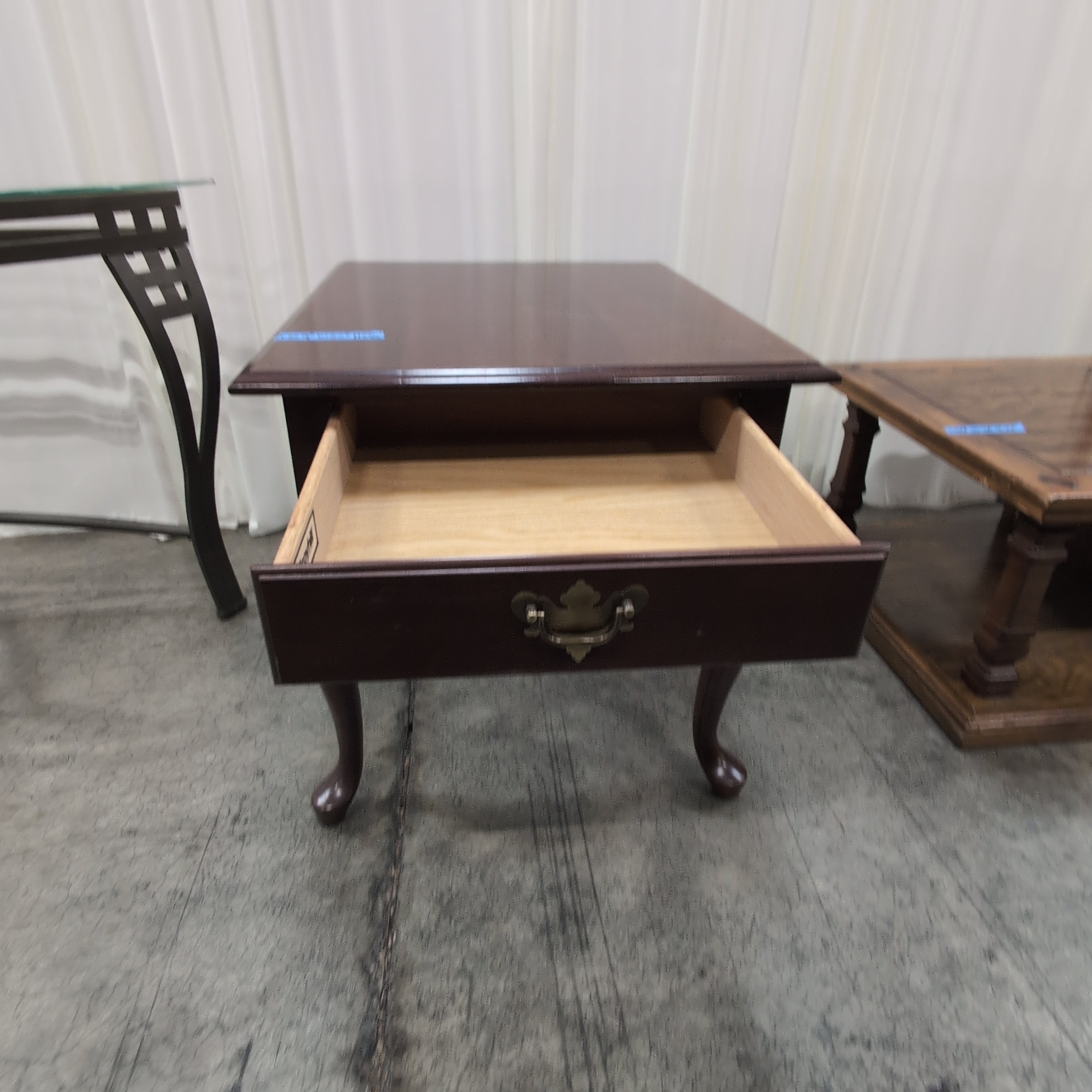 Dark Wood Single-Drawer End Table with Cabriole Legs