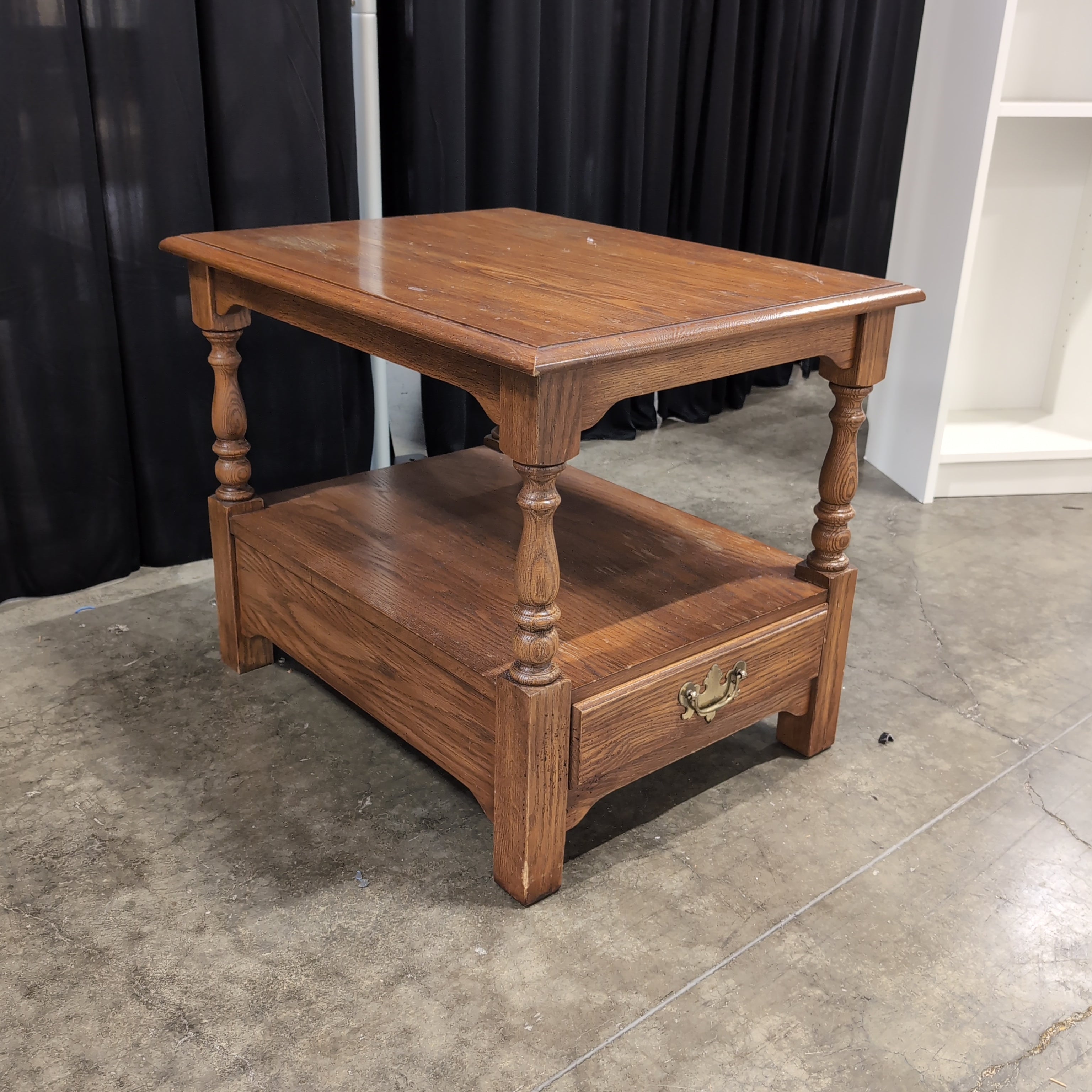 Traditional Brown Wood End Table with Drawer