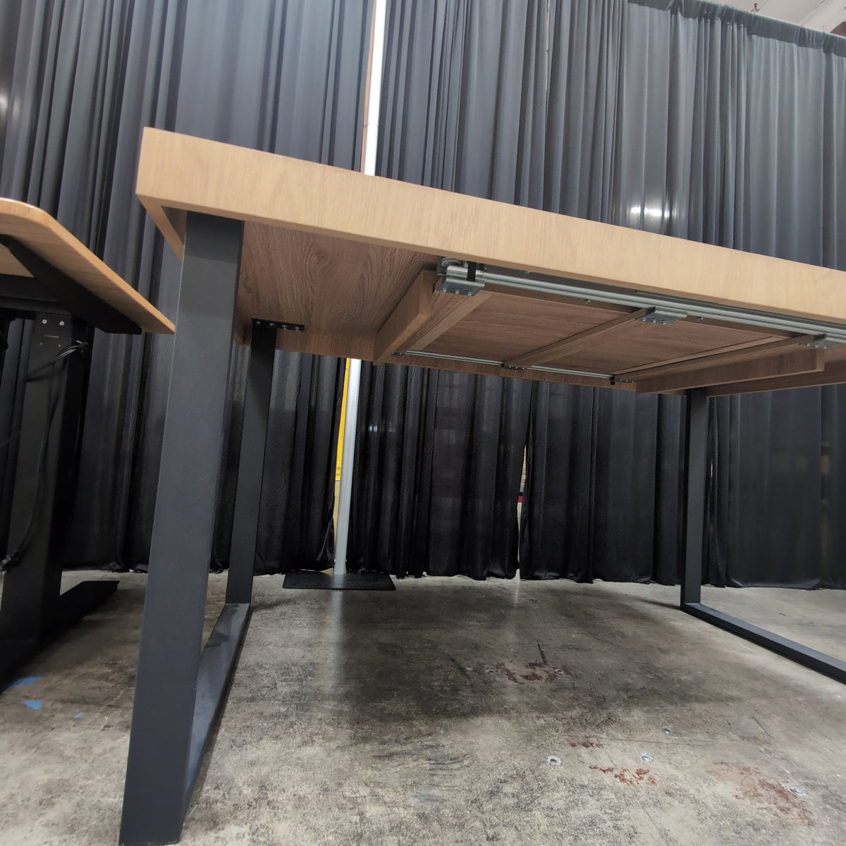 Modern Natural Wood Tone Console Table with Dark Metal Legs