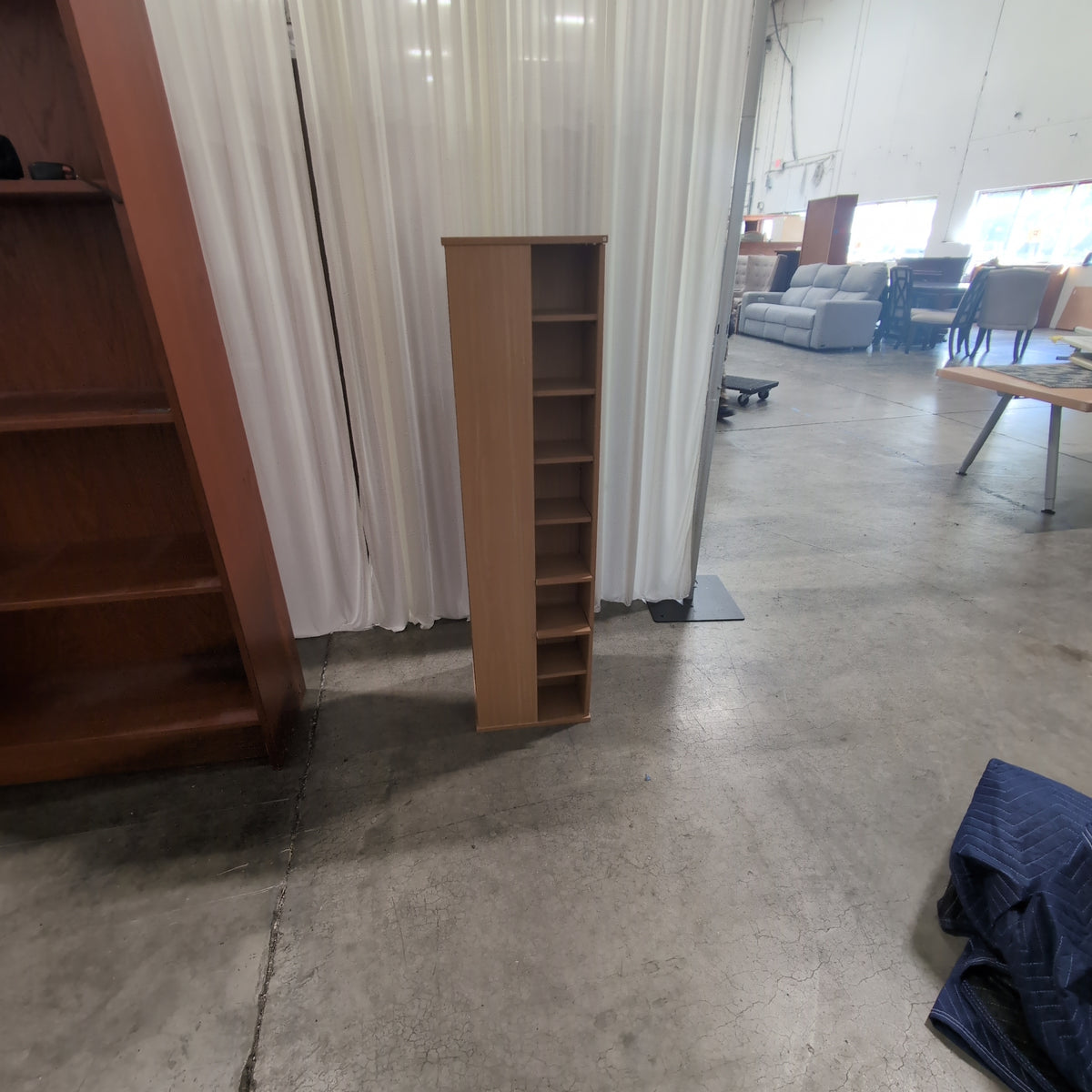 Light Wood Narrow Bookcase with Angled Shelves