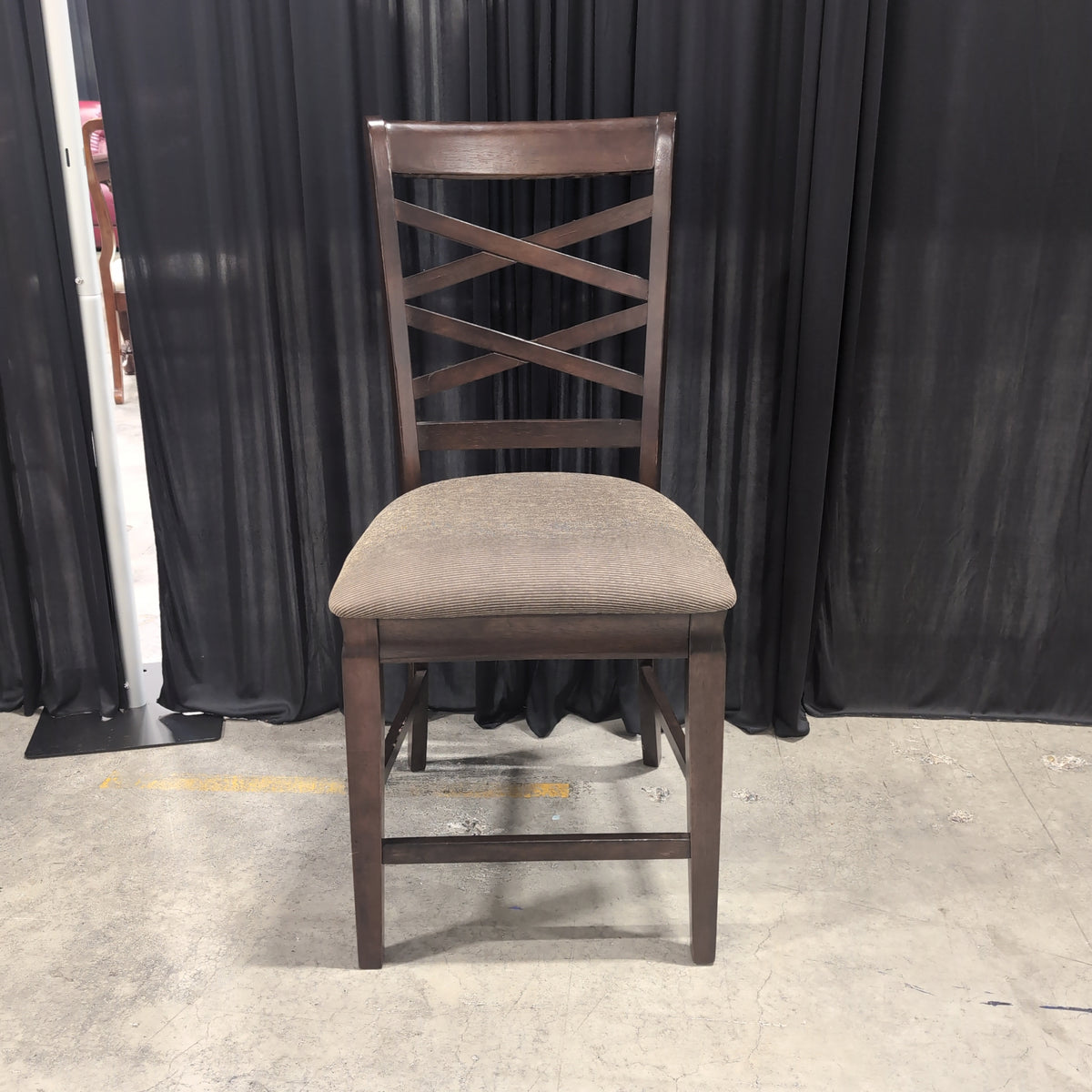 Dark Wood Frame Counter Stool with Ribbed Upholstery