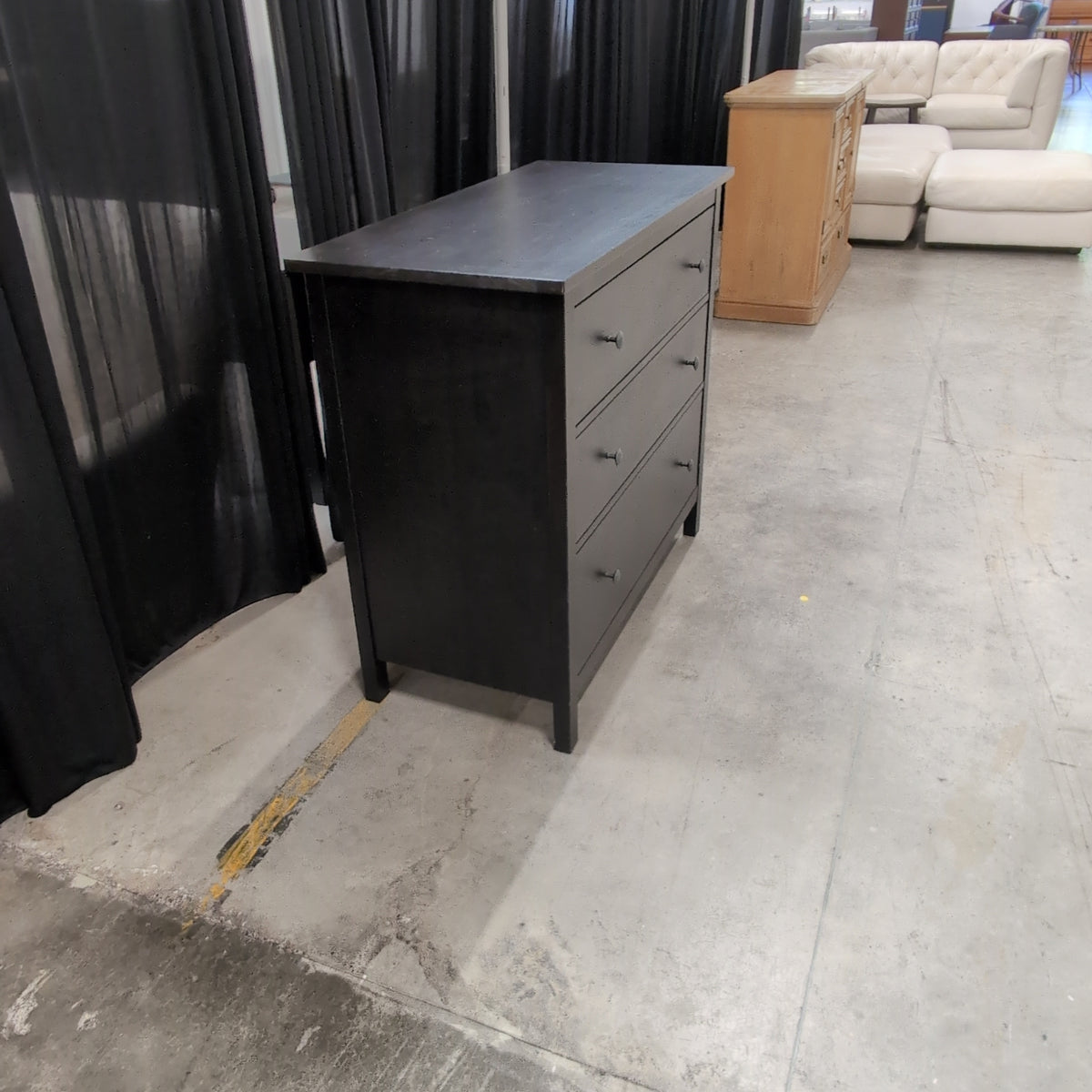 Dark Grey Three-Drawer Dresser with Simple Knobs