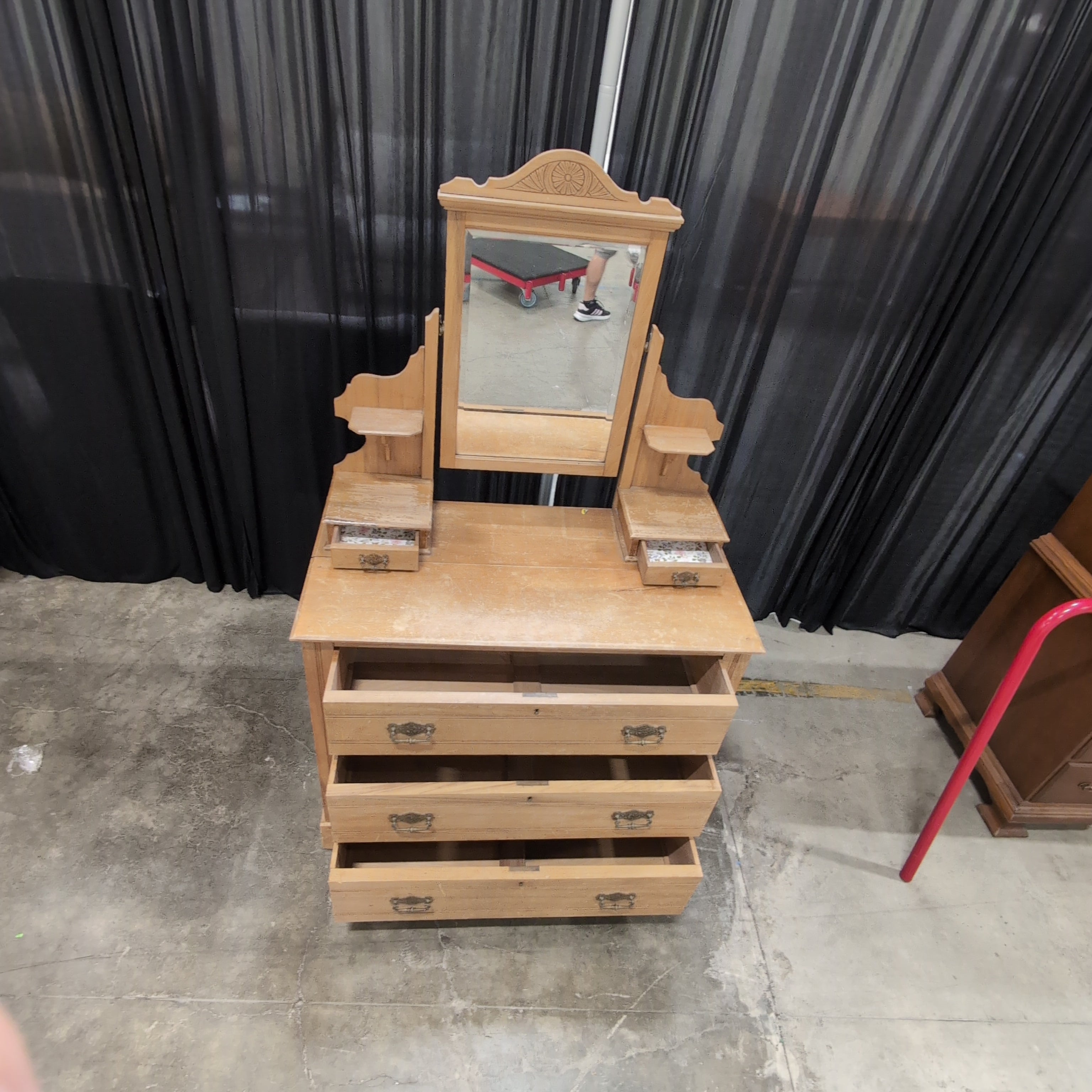 Vintage Light Wood Dresser with Mirror
