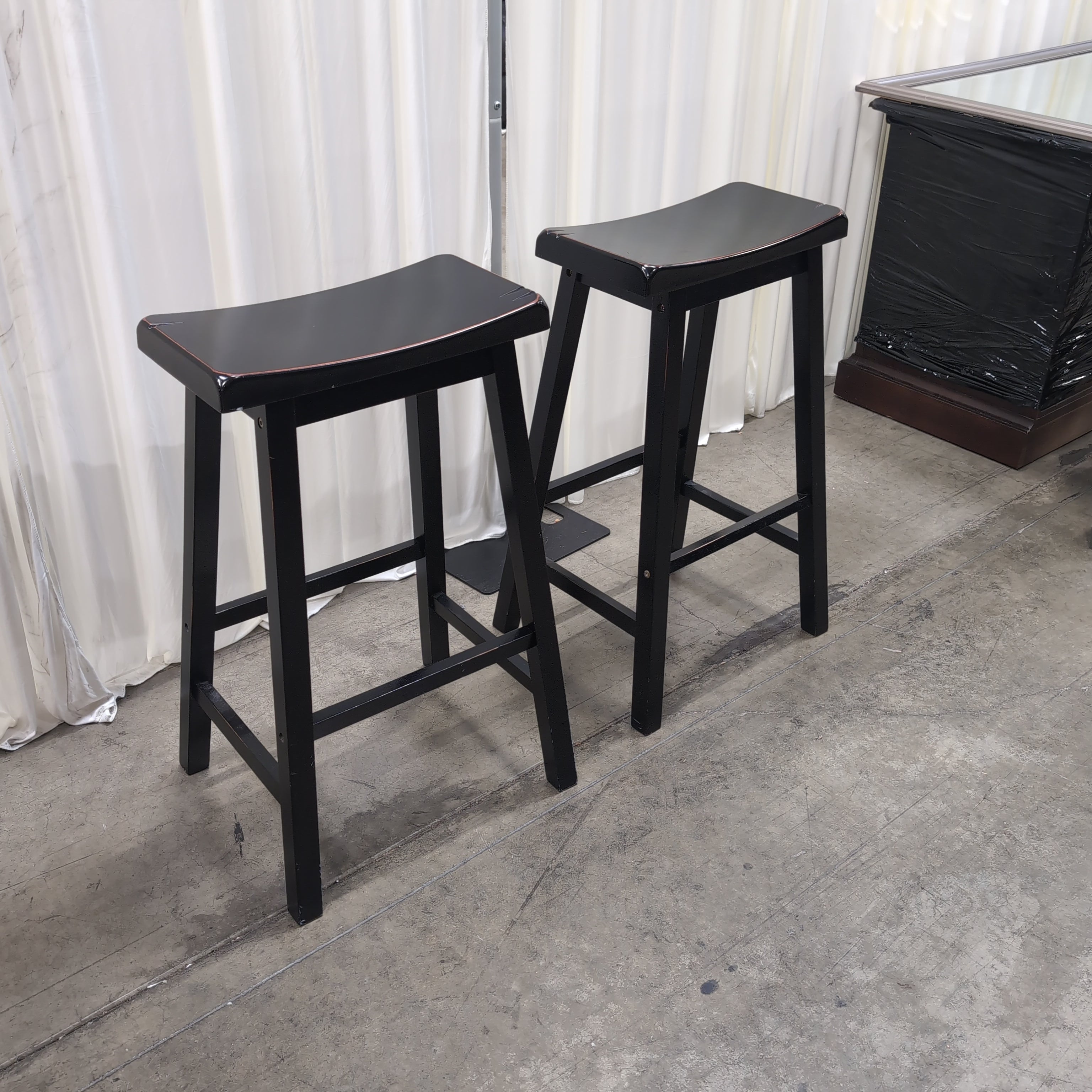 Pair of Hovis Black Wood Bar Stool with Brown Edge