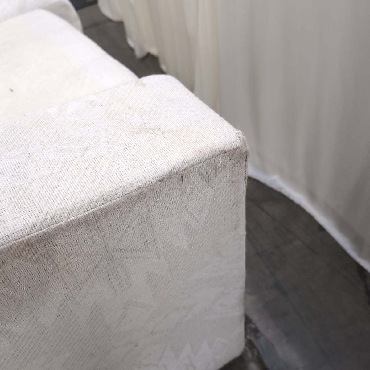 Off-White Boxy Arm Couch in Textured Fabric