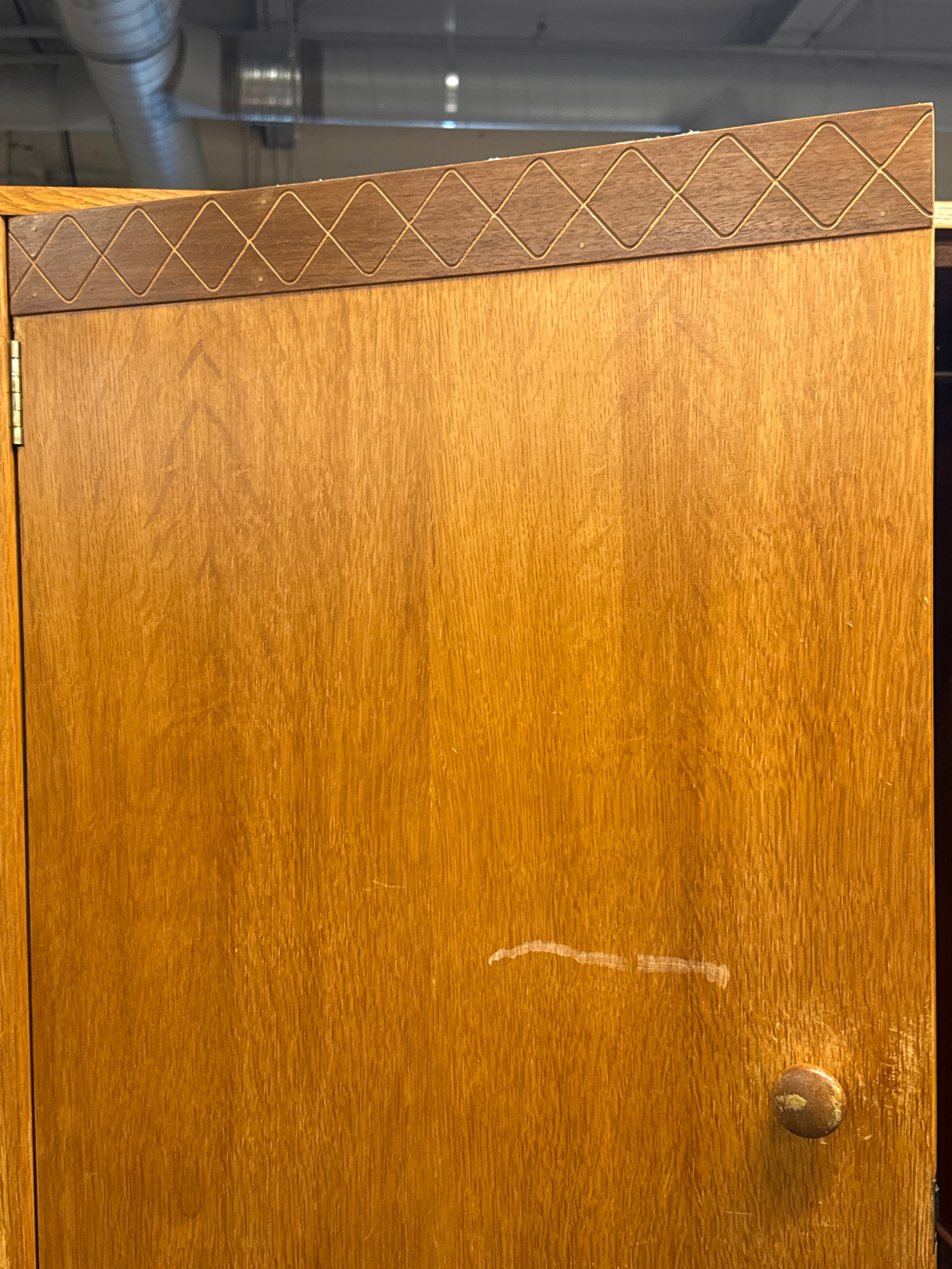 Mid-Century Wardrobe Armoire with Diamond Inlay Detail