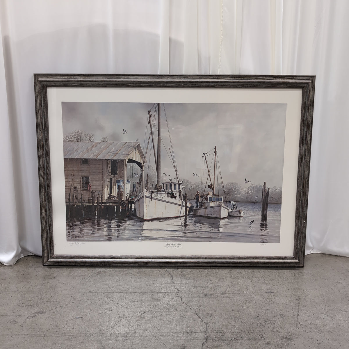 John Barber Fishing Boats Framed Art Print with Rustic Frame