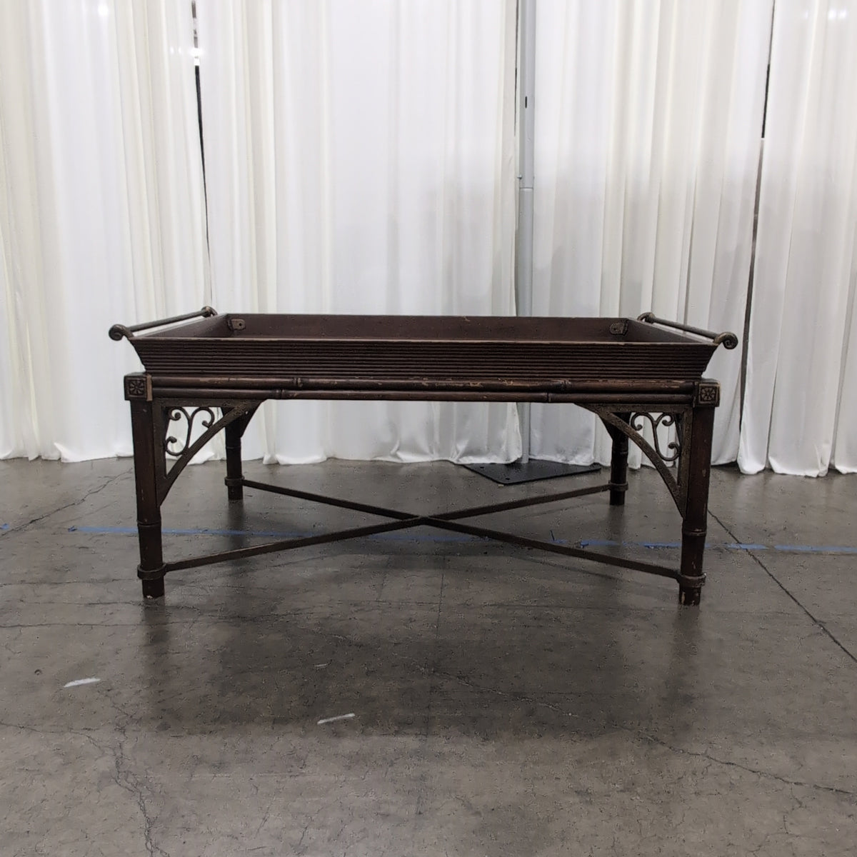 Bamboo Style Dark Wood Coffee Table with Tray Top
