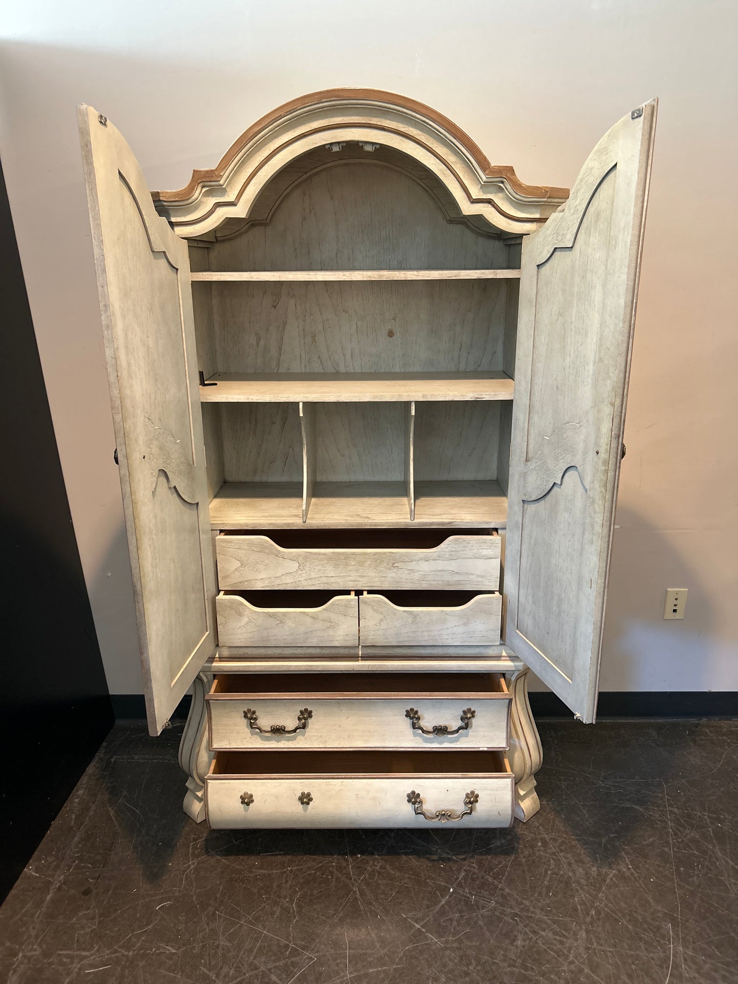 Drexel French Provincial Armoire – Distressed Finish with Drawers