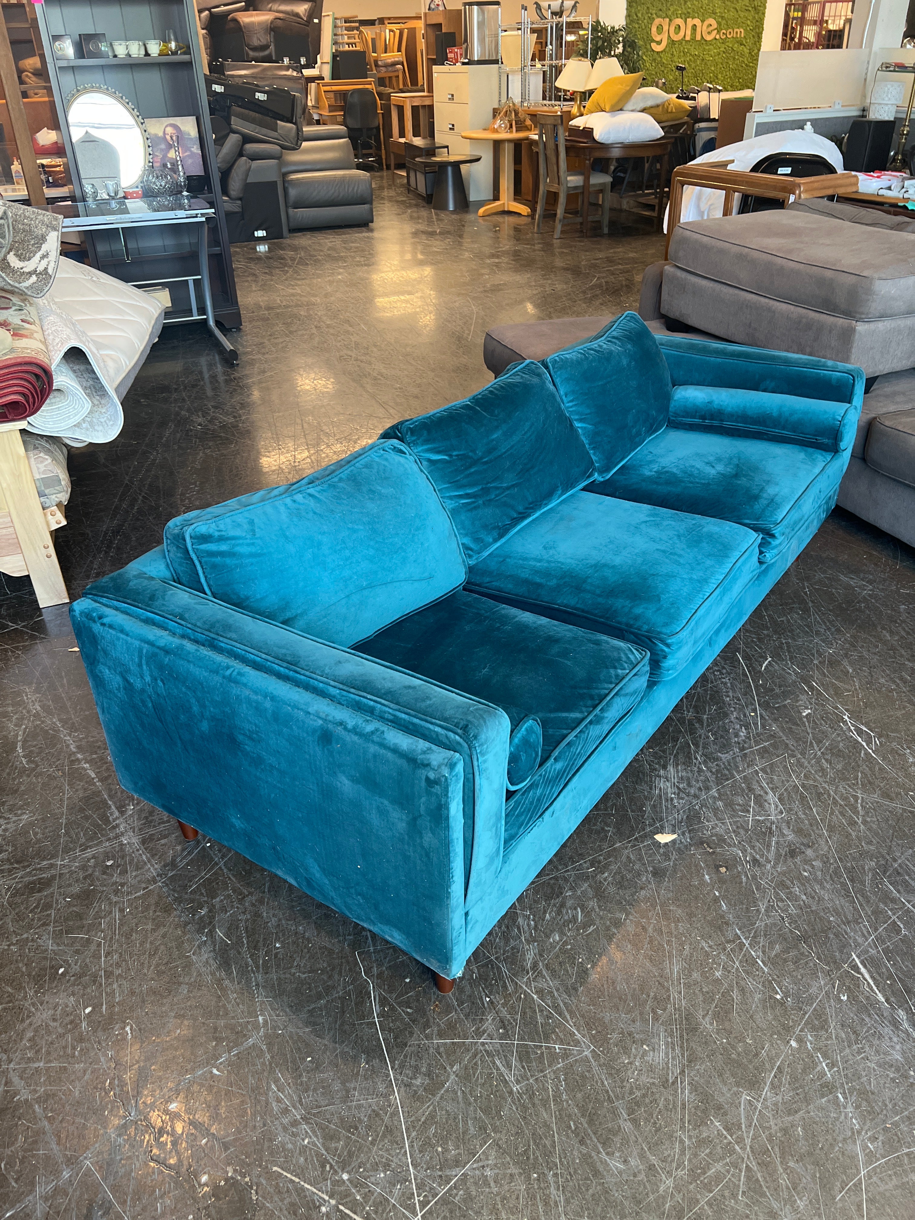 Teal Three Seat Velvet Sofa