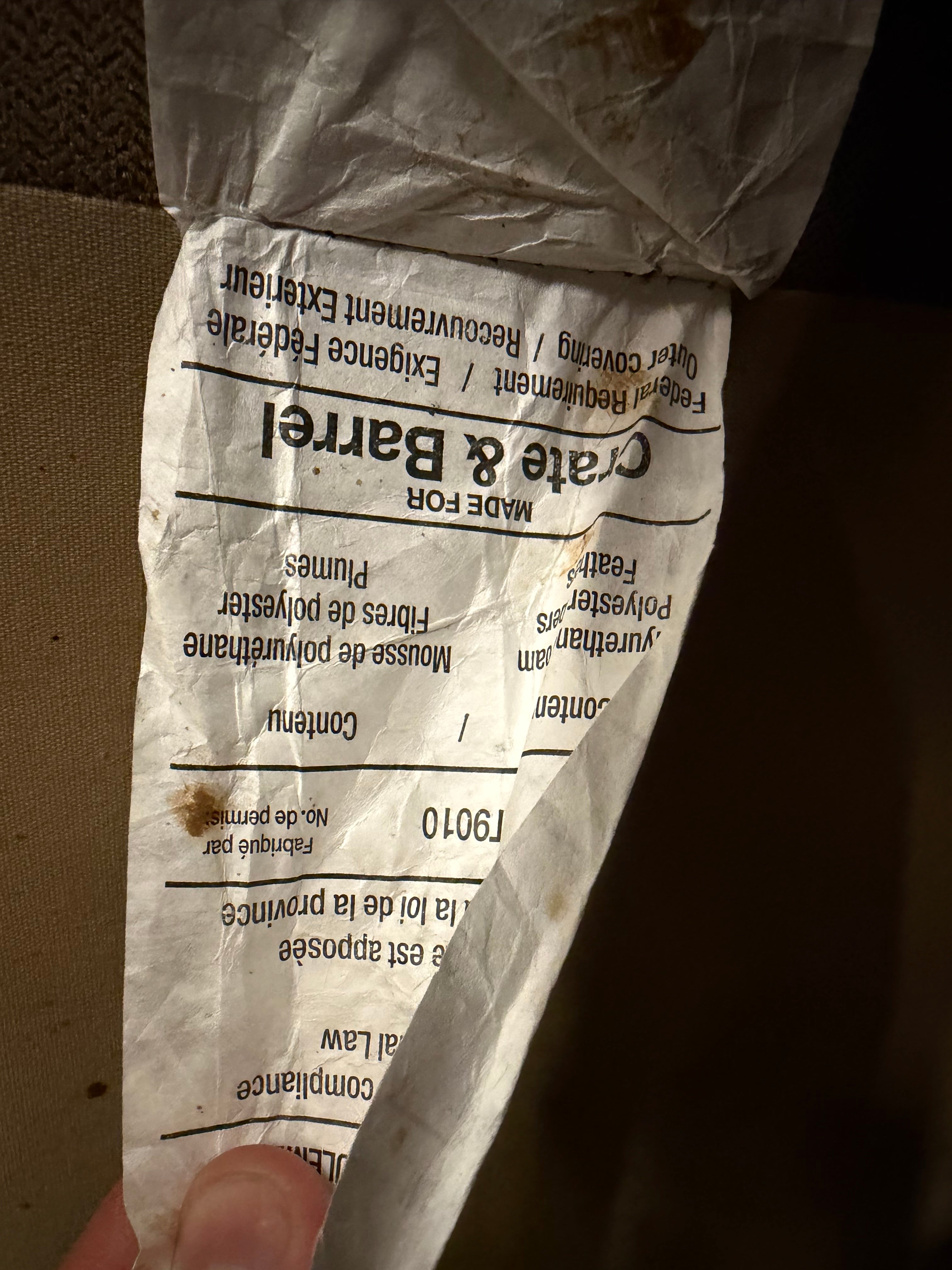 Crate & Barrel L Shape Sectional, Sturdy and Well Made in Fair Condition, Down Feather Cushions!