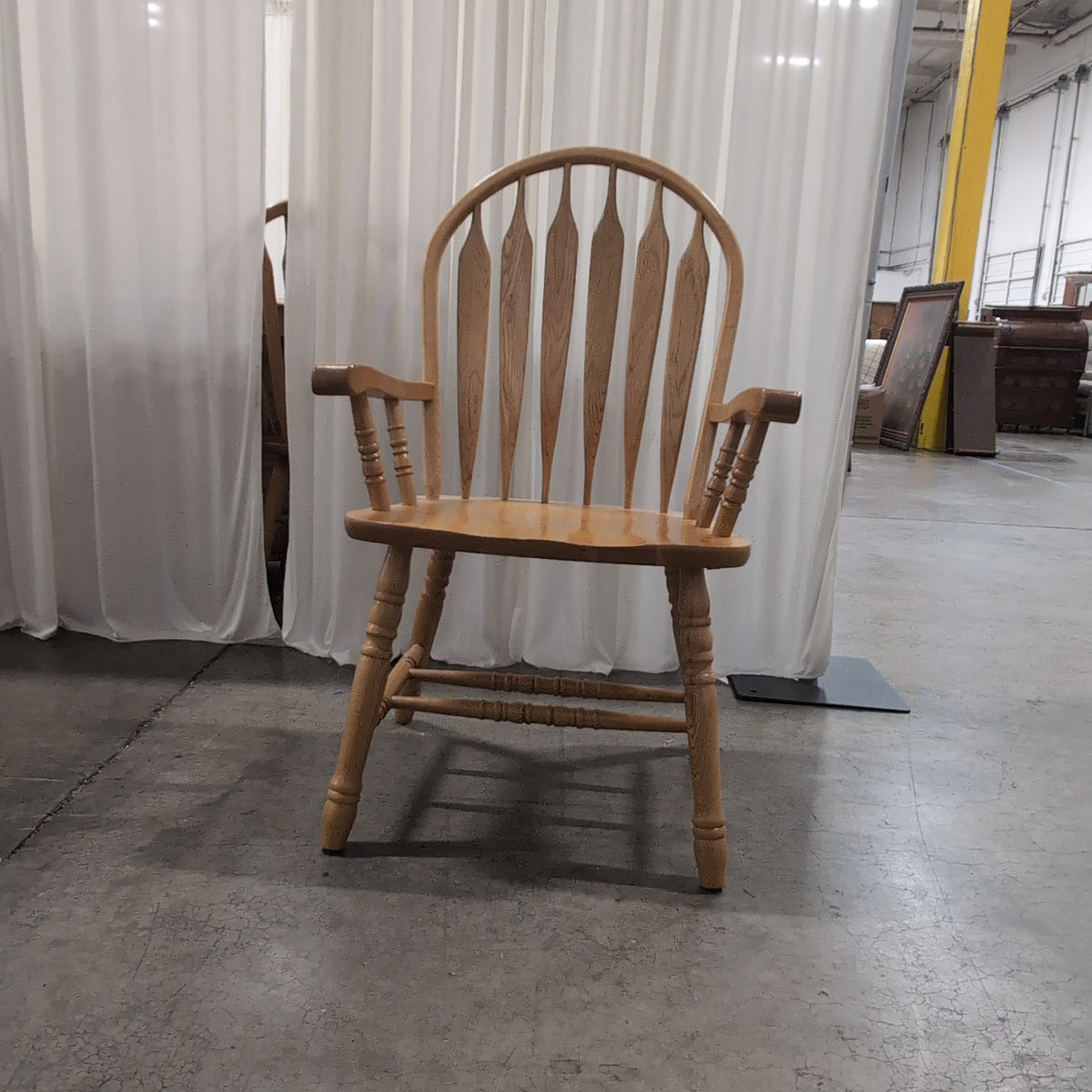 Natural Wood Windsor Arm Chair with Spindle Back