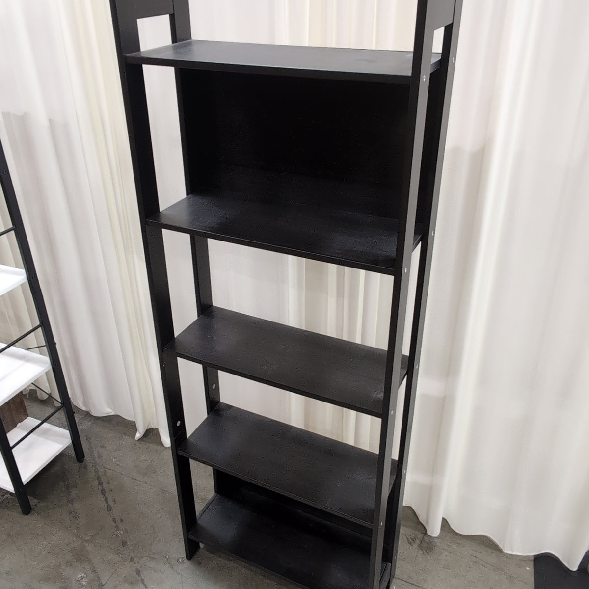 Dark Brown Five-Shelf Leaning Bookcase in Wood