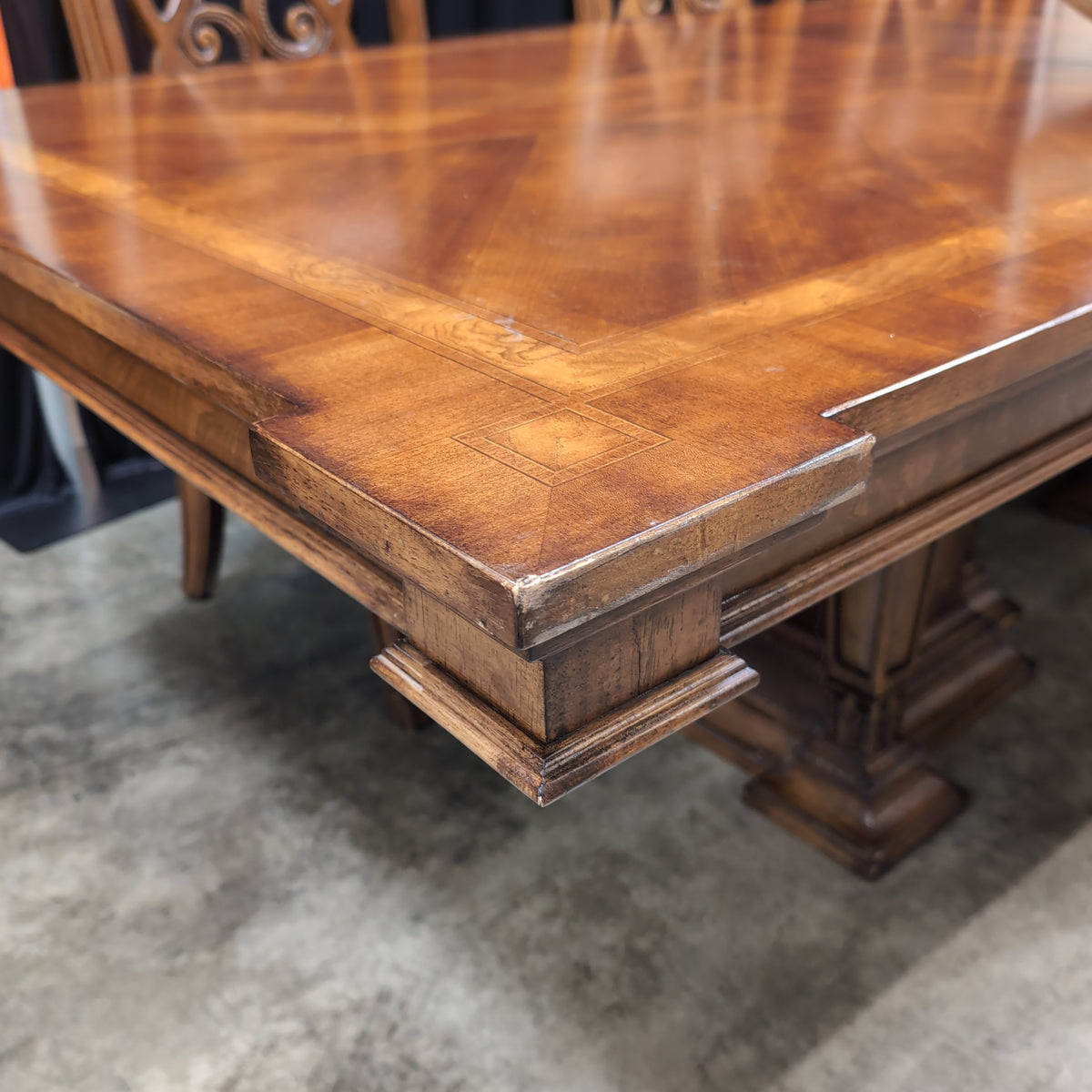Ornate Carved Back Dining Table Set with Six Chairs
