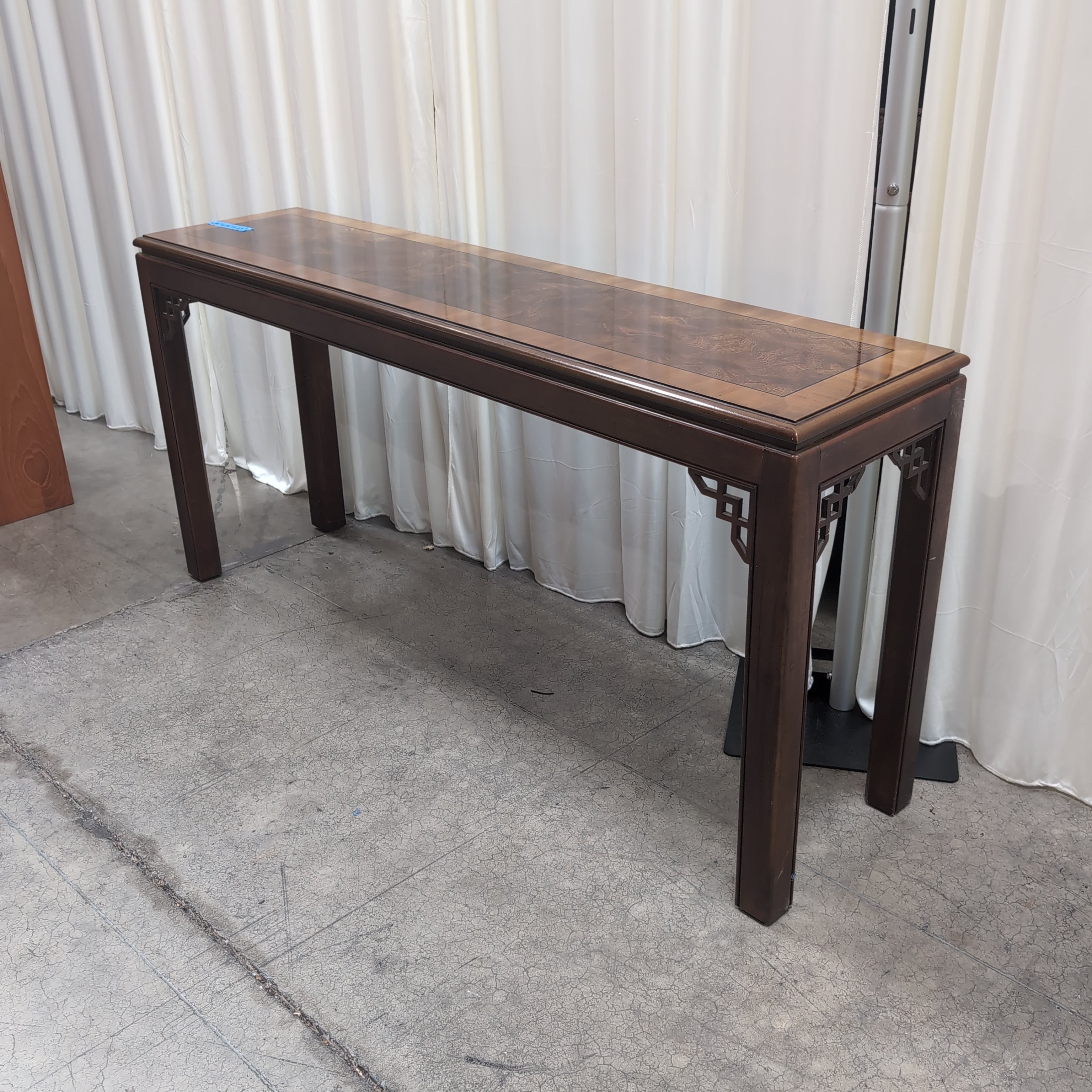 Traditional Dark Wood Console Table with Burl Inlay