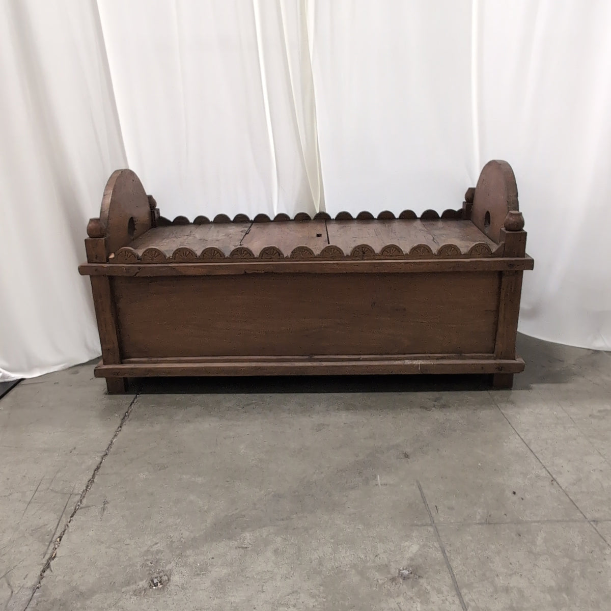 Rustic Carved Wood End Table with Sunburst Top