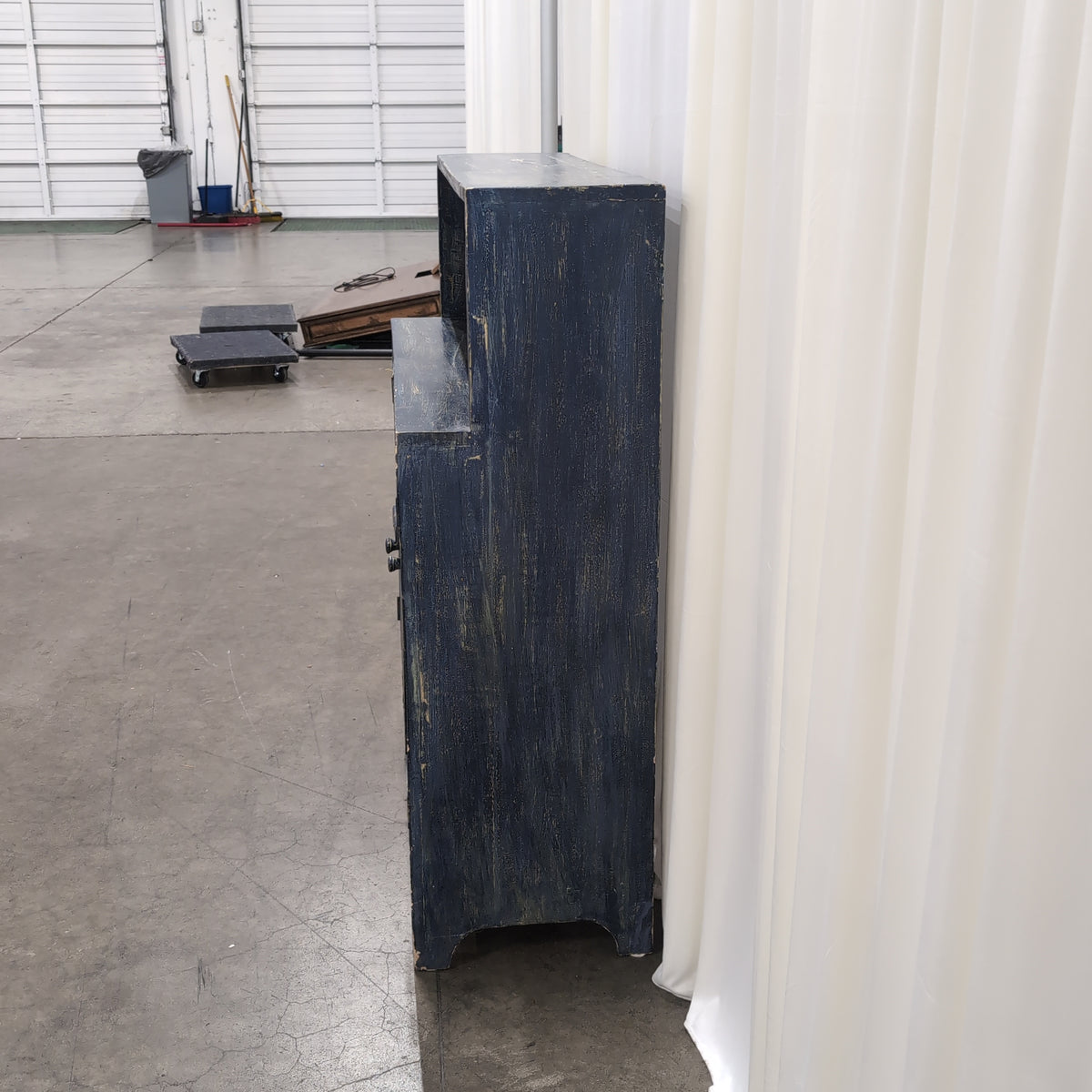 Distressed Black Wood Buffet with Upper Shelf