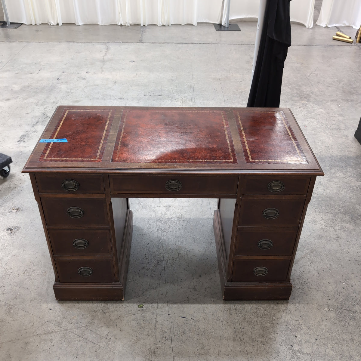 Traditional Dark Wood Pedestal Desk with Inlaid Top