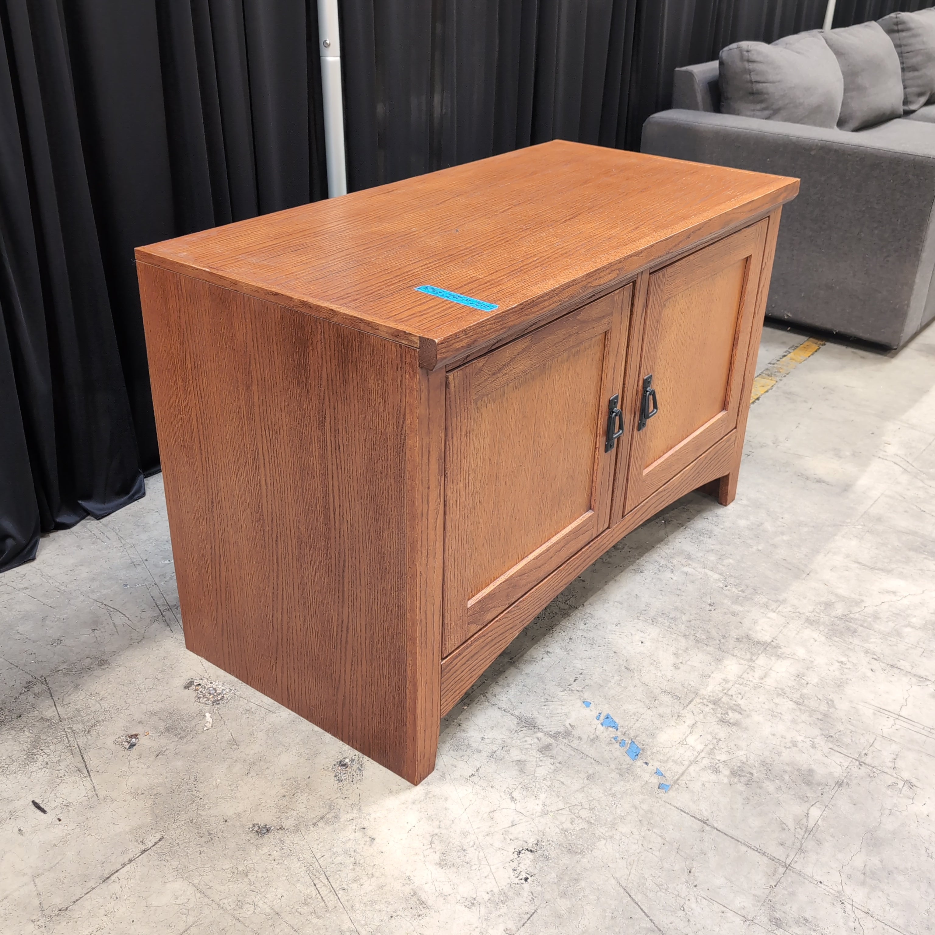 Mission Style Oak Wood TV Stand with Two Doors
