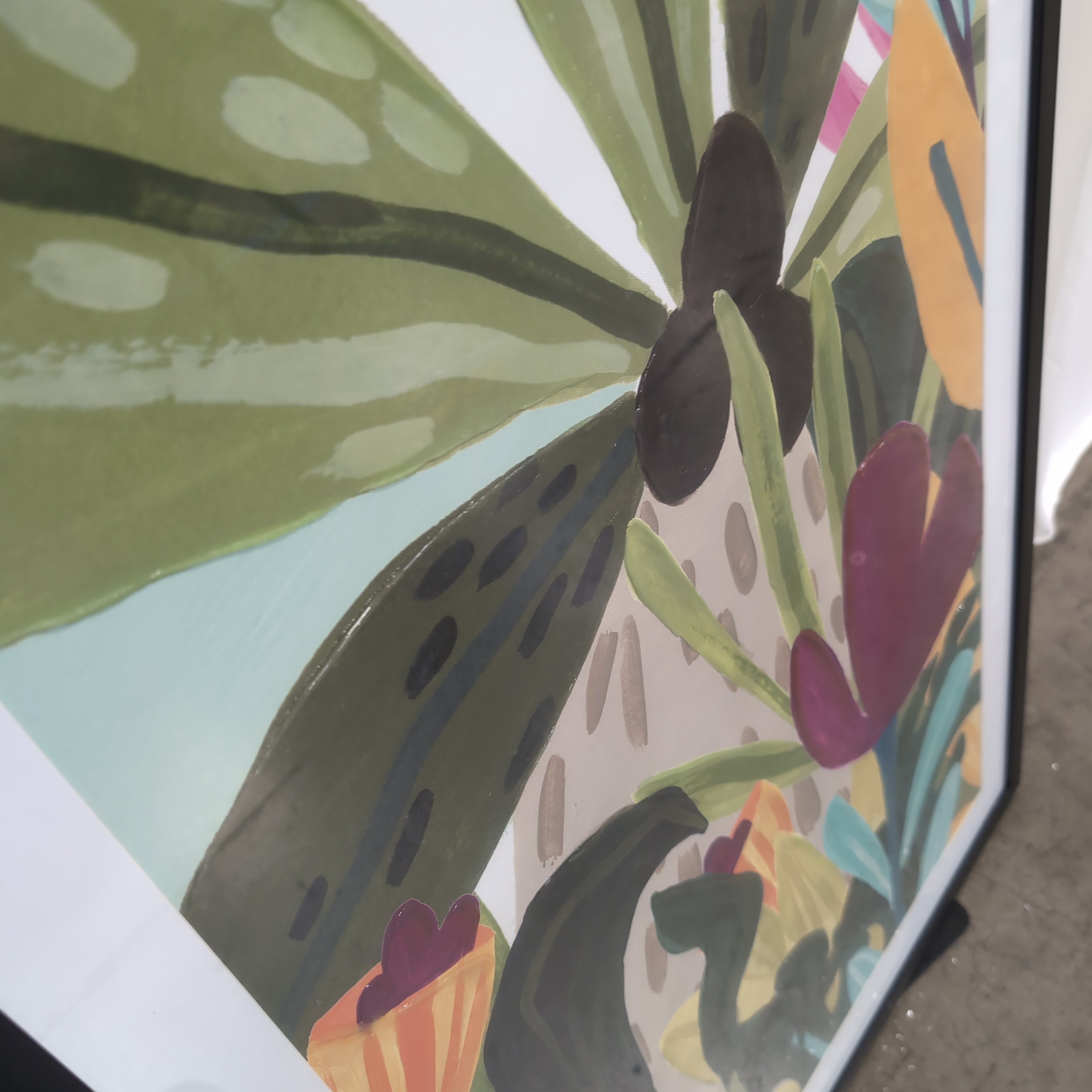 Tropical Botanical Multi-Color Wall Art in Black Frame