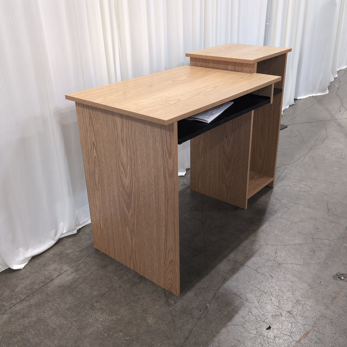 Light Wood L-Shaped Desk with Storage Shelves