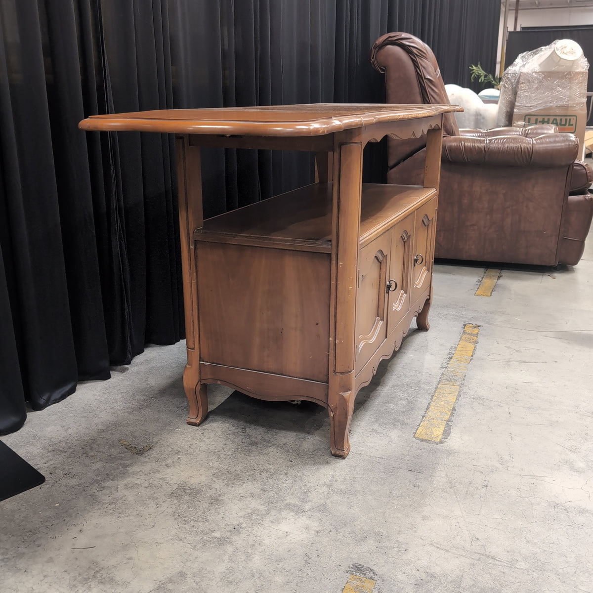 French Provincial Wood TV Stand with Drop-Leaf Sides