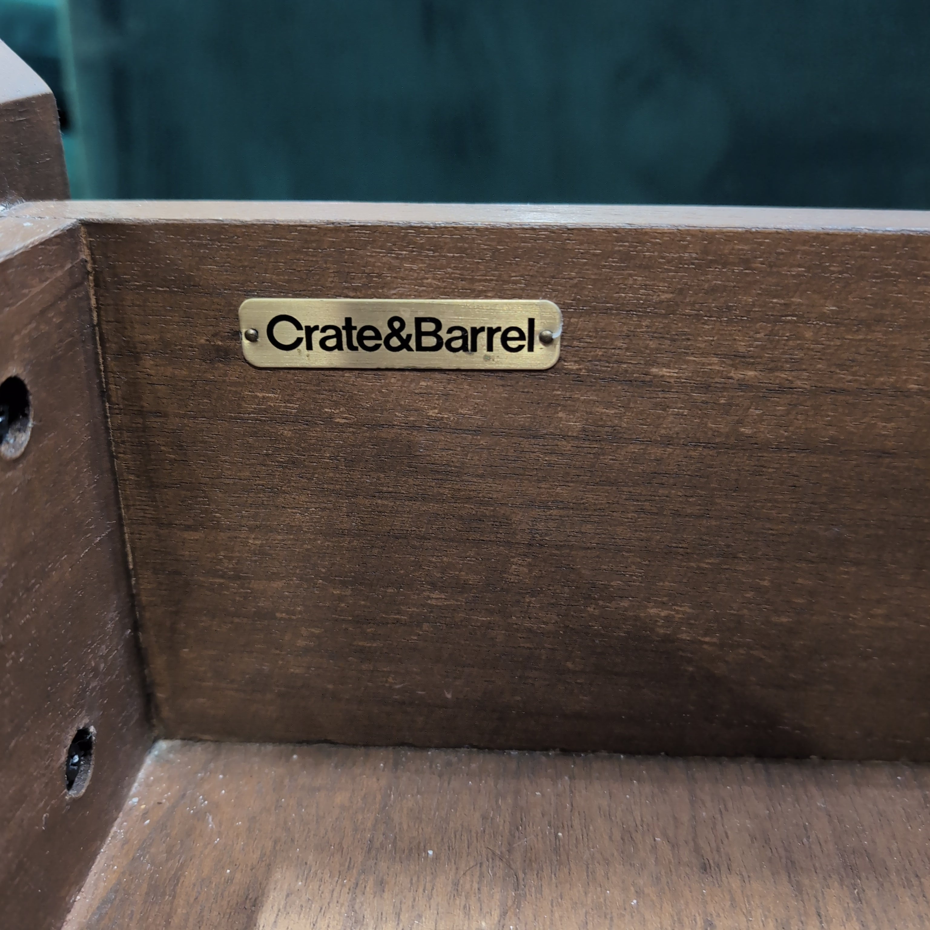 Crate & Barrel Warm Brown Wood Nightstand with Geometric Drawer
