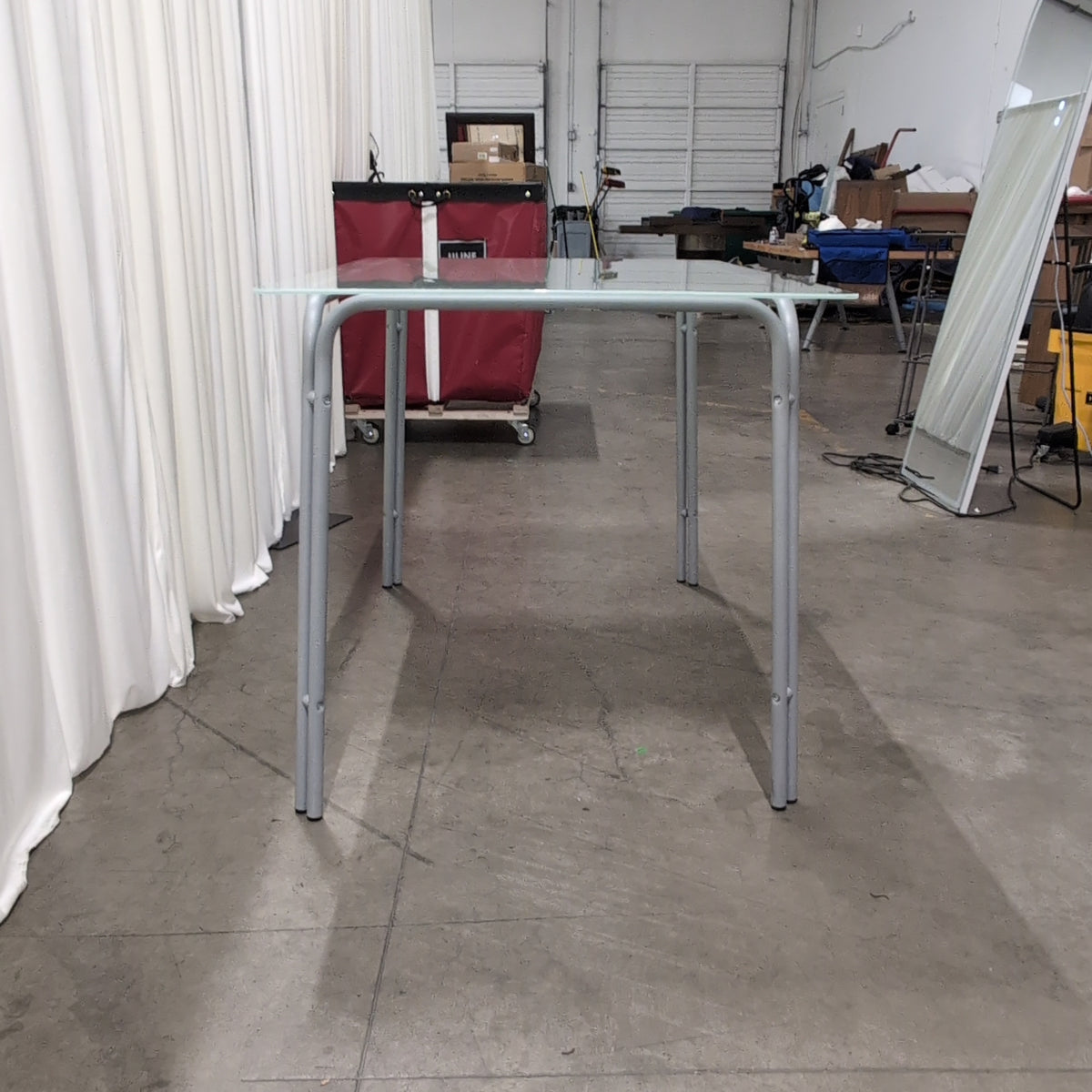 Rectangular Frosted Glass Dining Table with Metal Legs