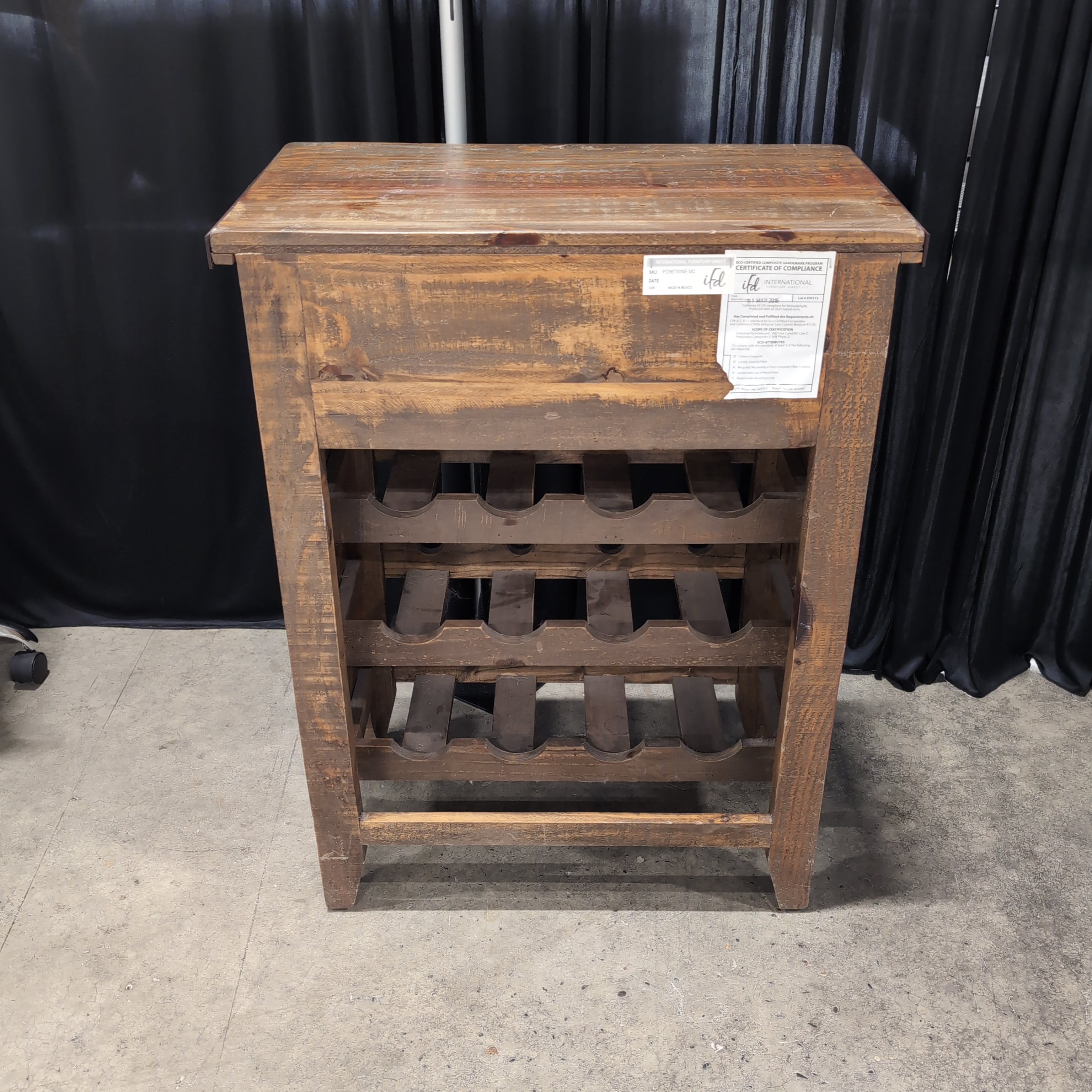 Rustic Wood End Table with Wine Rack Storage