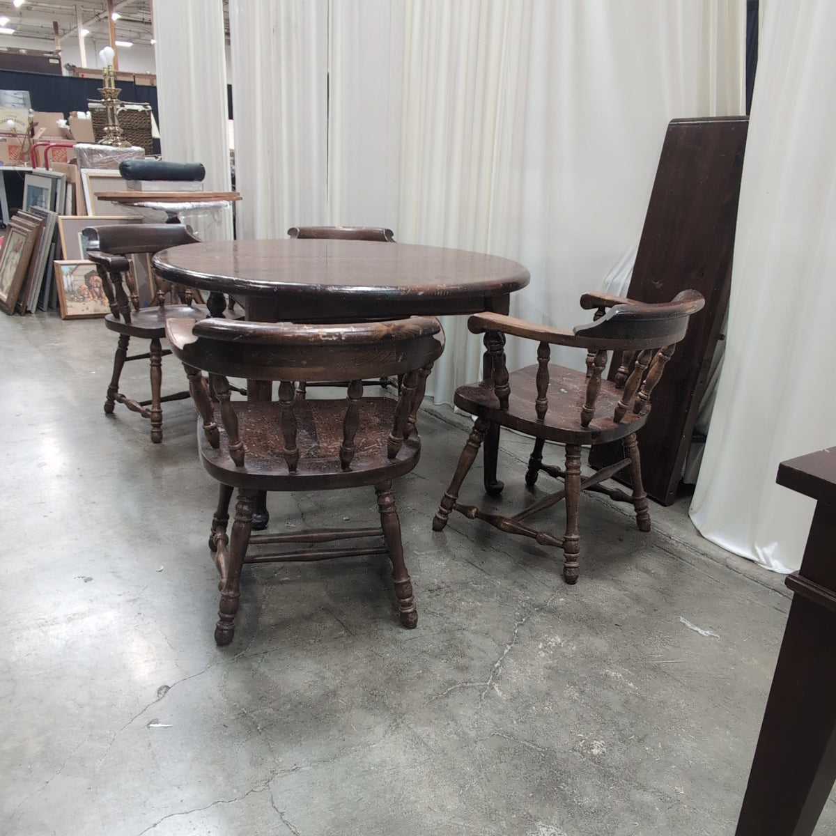 Dark Wood Round Dining Table with Spindle Chairs