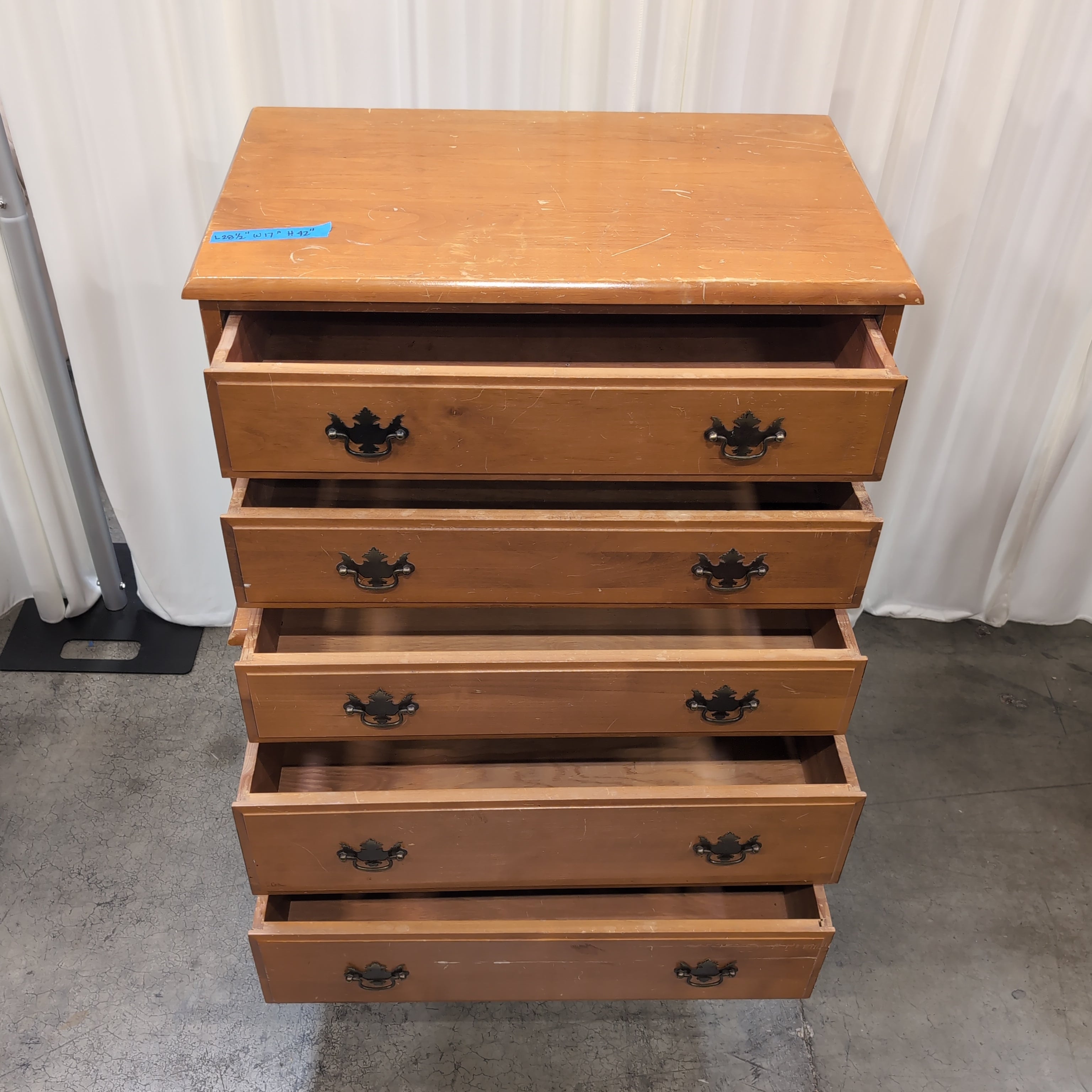 Traditional Light Wood Three-Drawer Dresser with Ornate Hardware