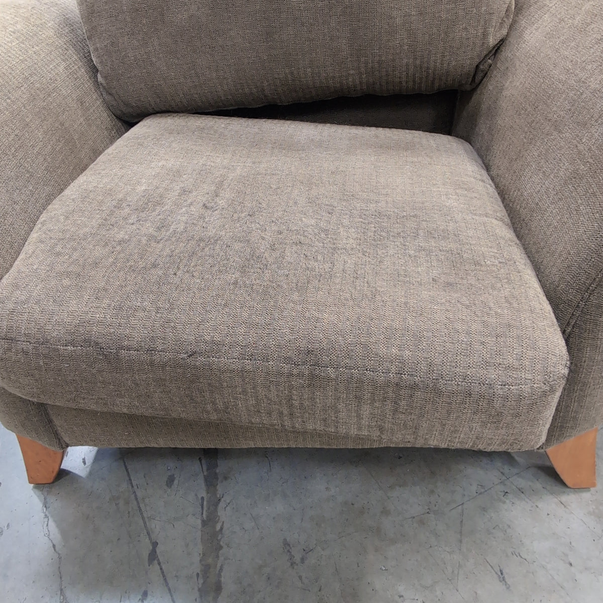 Taupe Textured Fabric Rolled Arm Armchair with Matching Ottoman