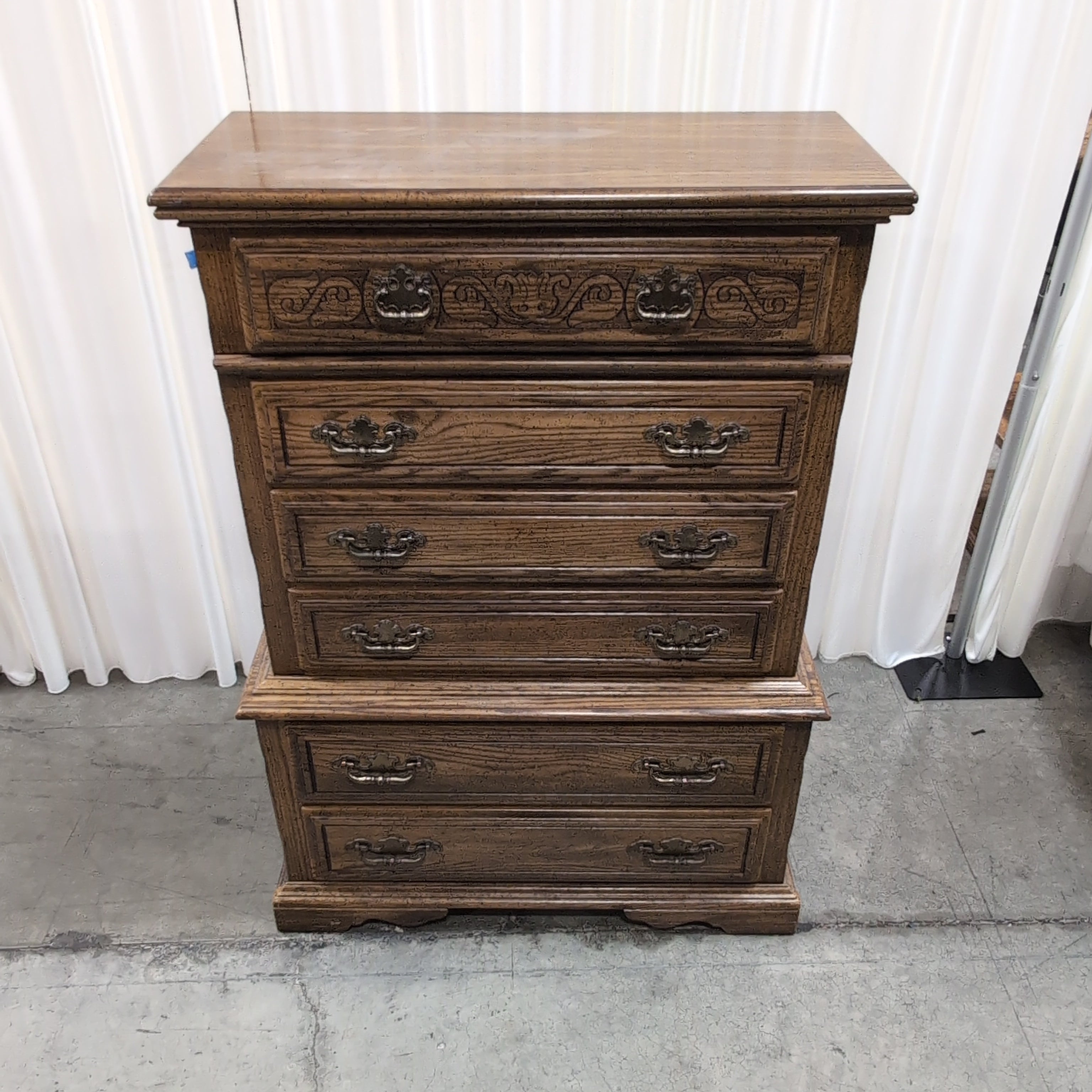 Traditional Hardwood Tall Dresser with Ornate Brass Hardware