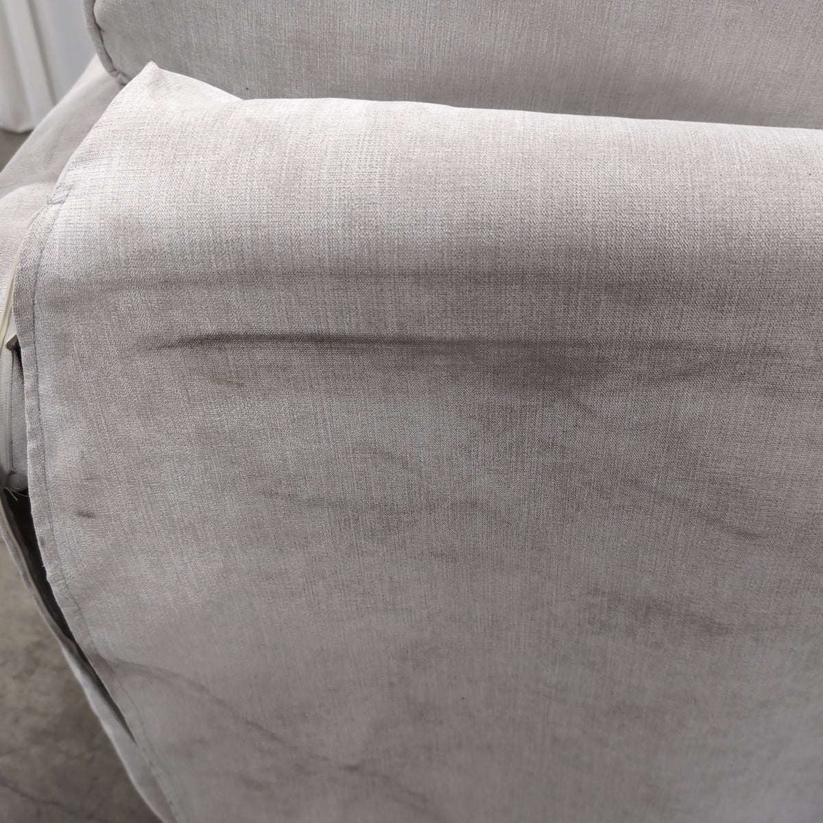 Light Grey Fabric Rolled Arm Loveseat with Skirted Base