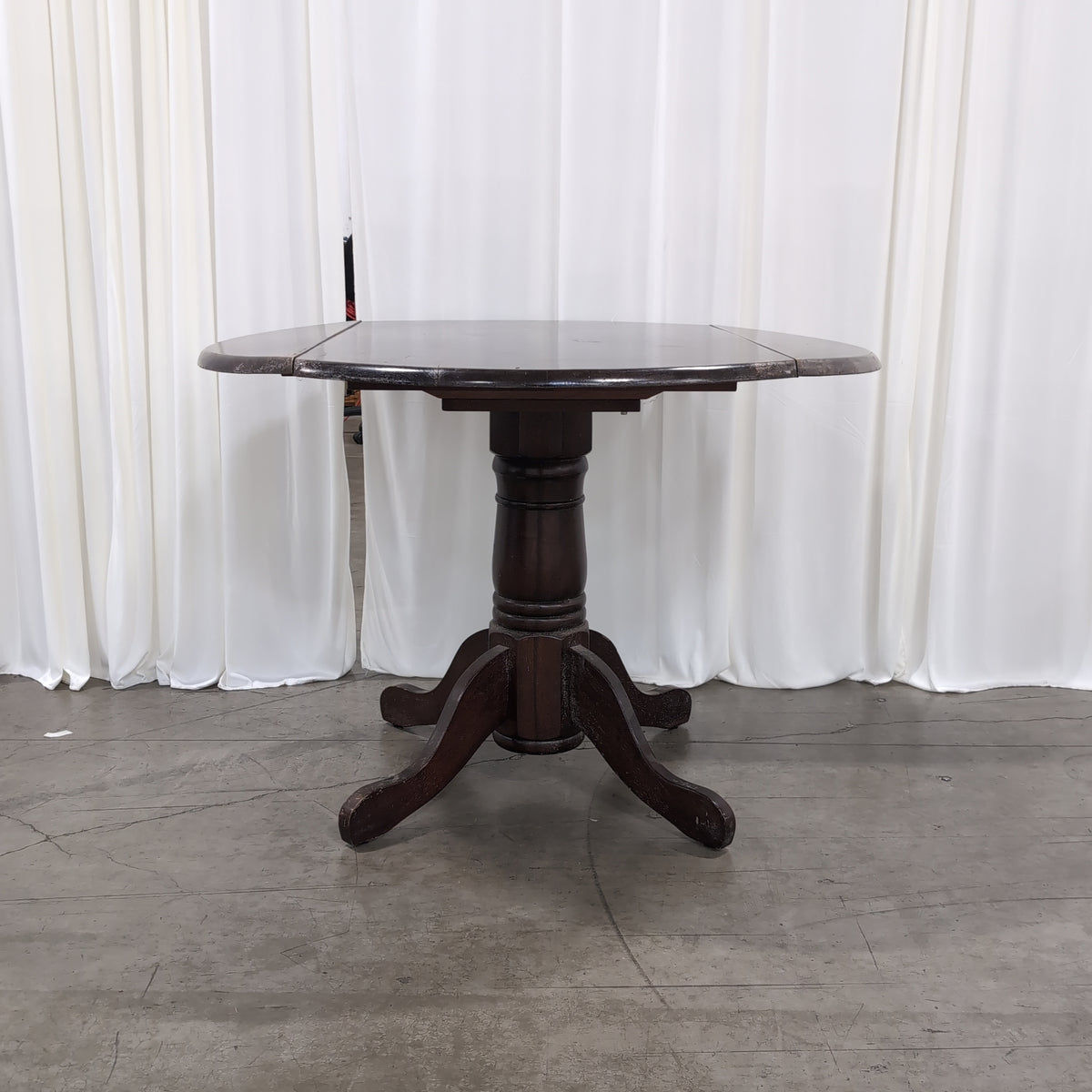 Dark Wood Round Dining Table with Drop Leaf