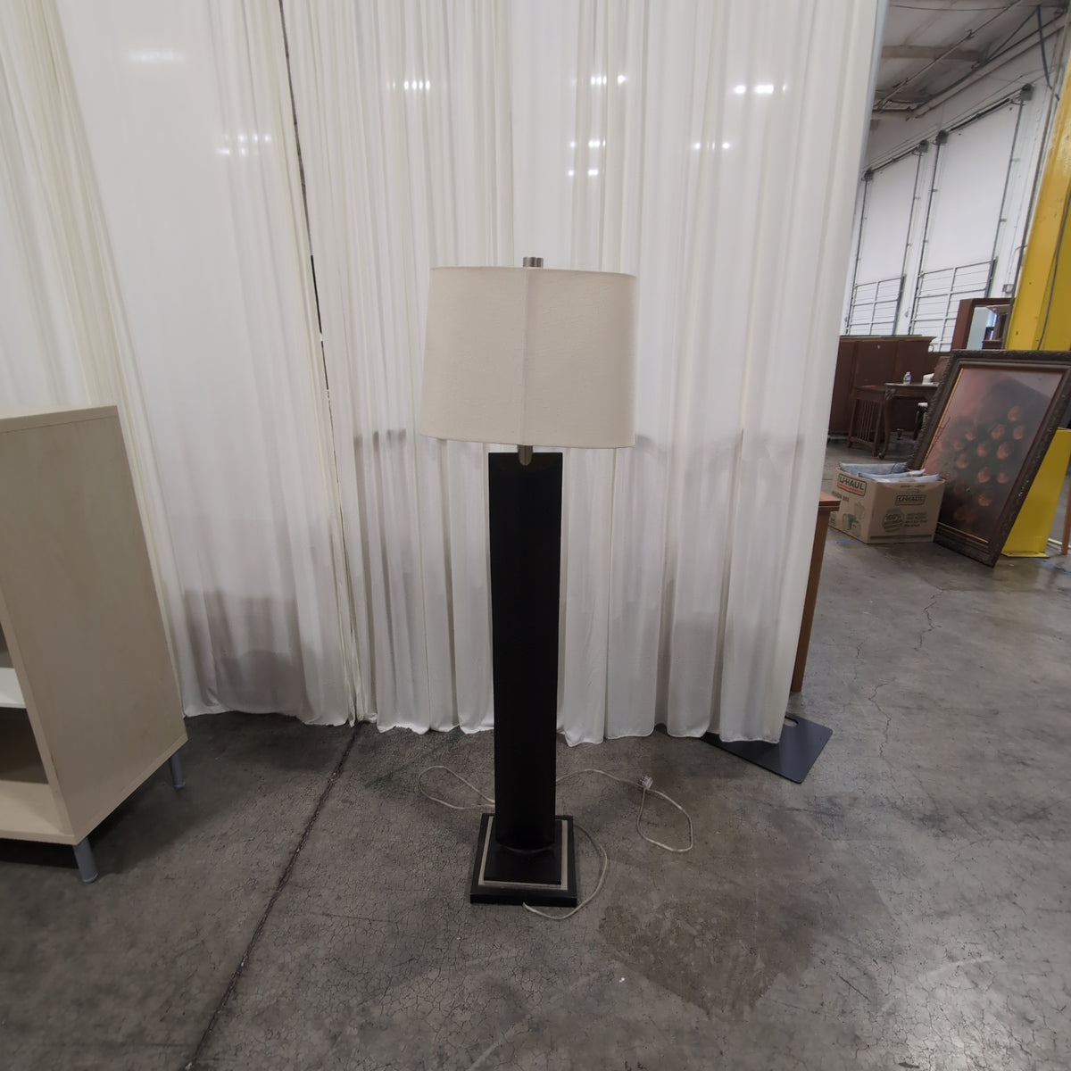 Modern Dark Brown Column Floor Lamp with Cream Shade