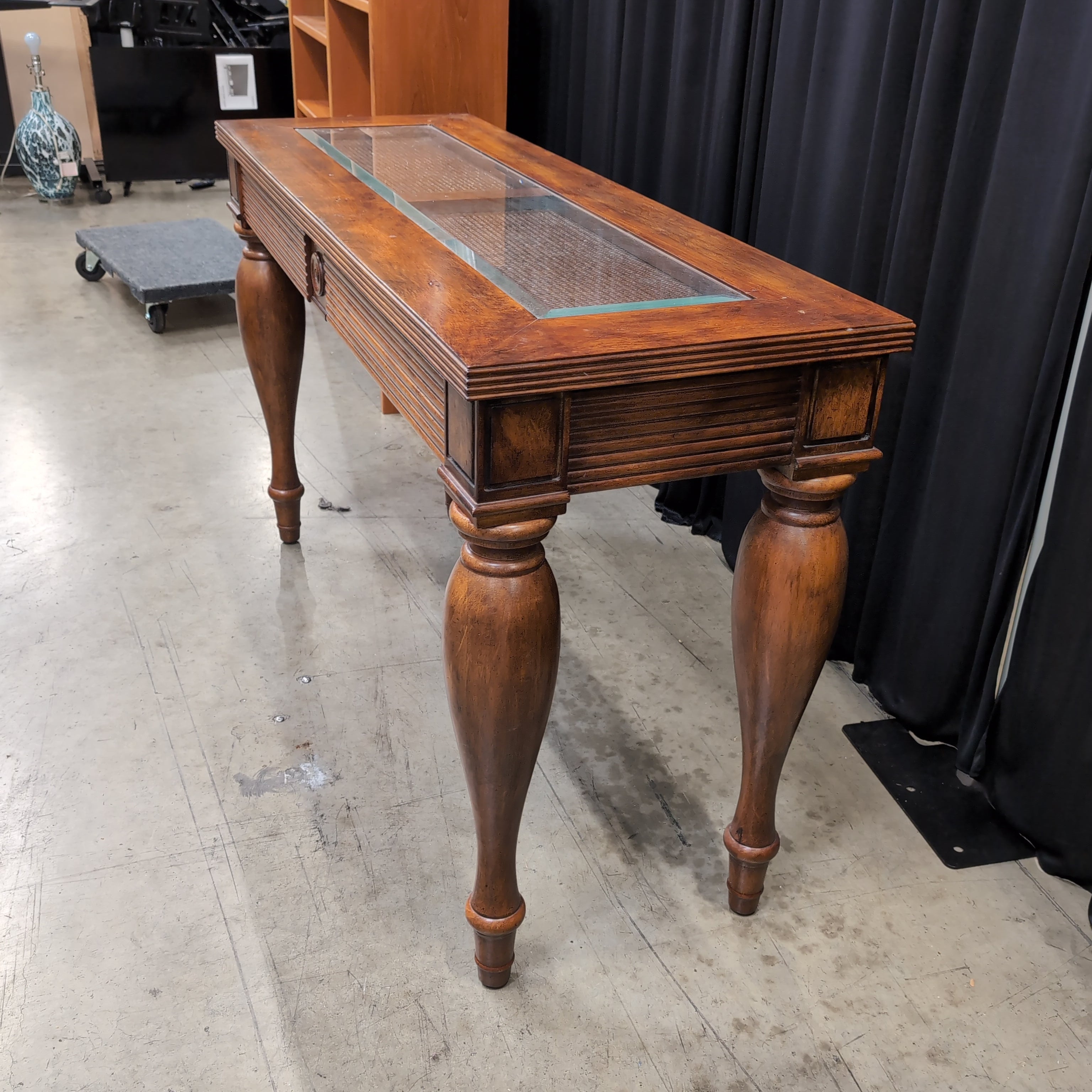 Brown Wood Console Table with Reeded Details