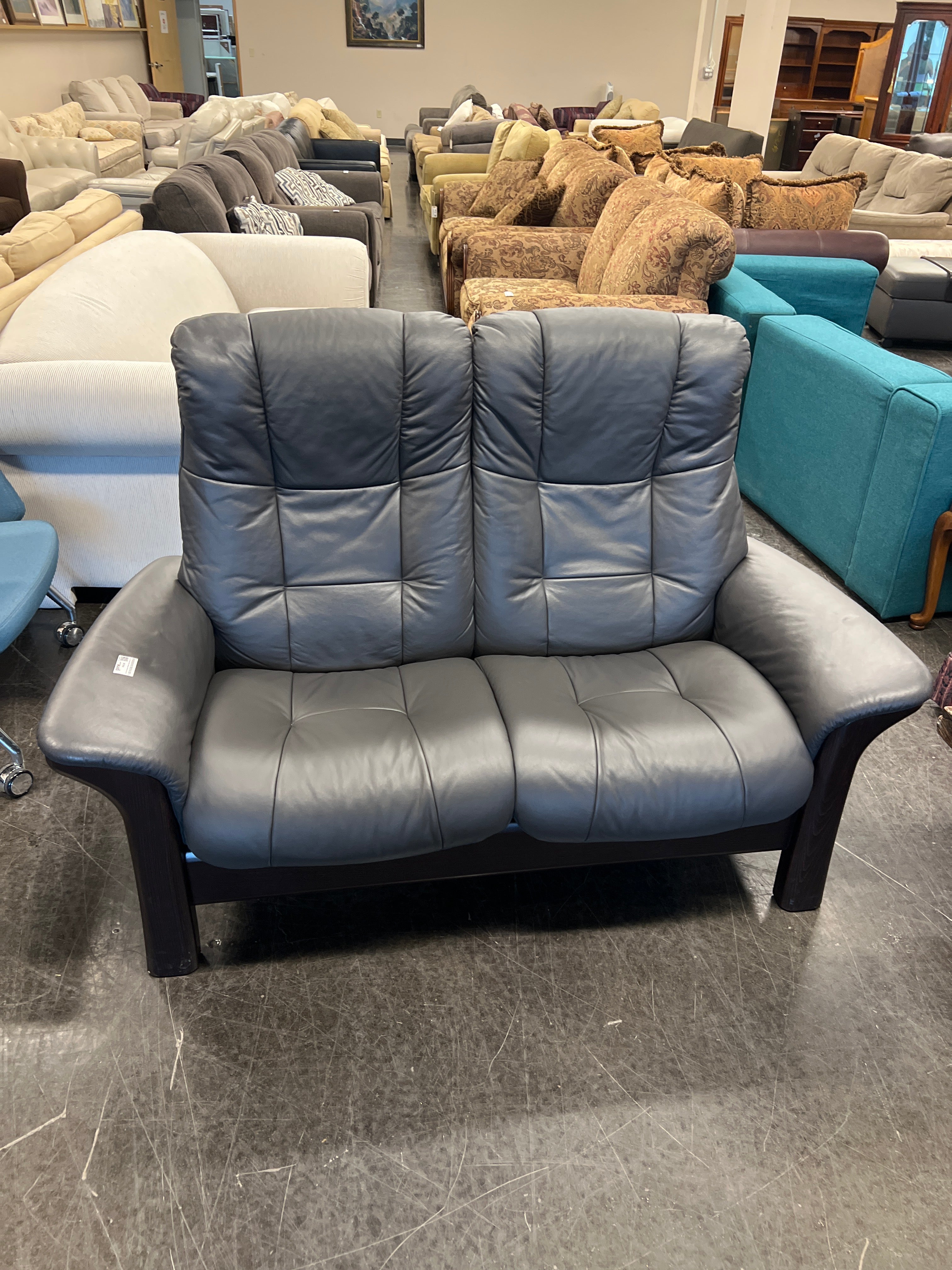 Dark Gray Stressless Windsor High Back Two-Seater Reclining Loveseat