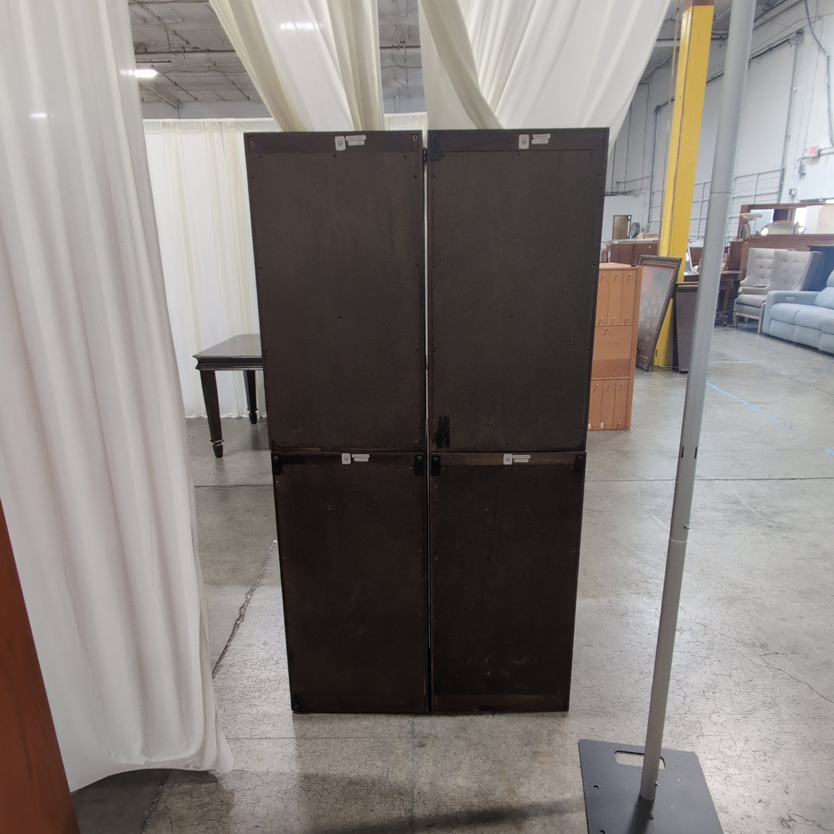 Pair of Pottery Barn Reddish-Brown Wood Wine Cabinet with Top Drawer