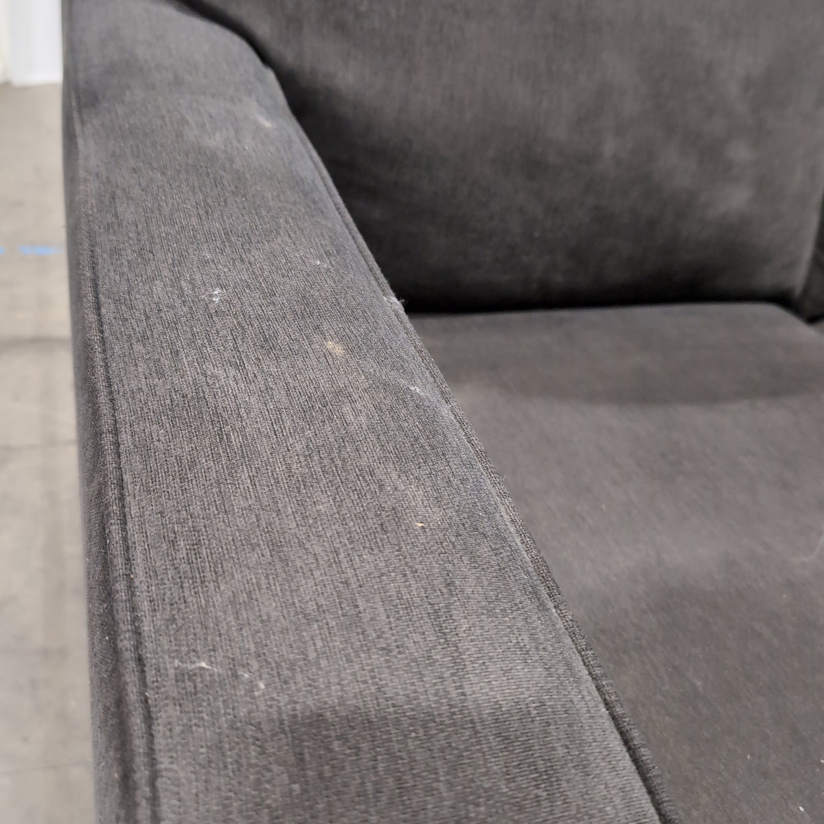 Textured Grey Fabric Couch with Track Arms