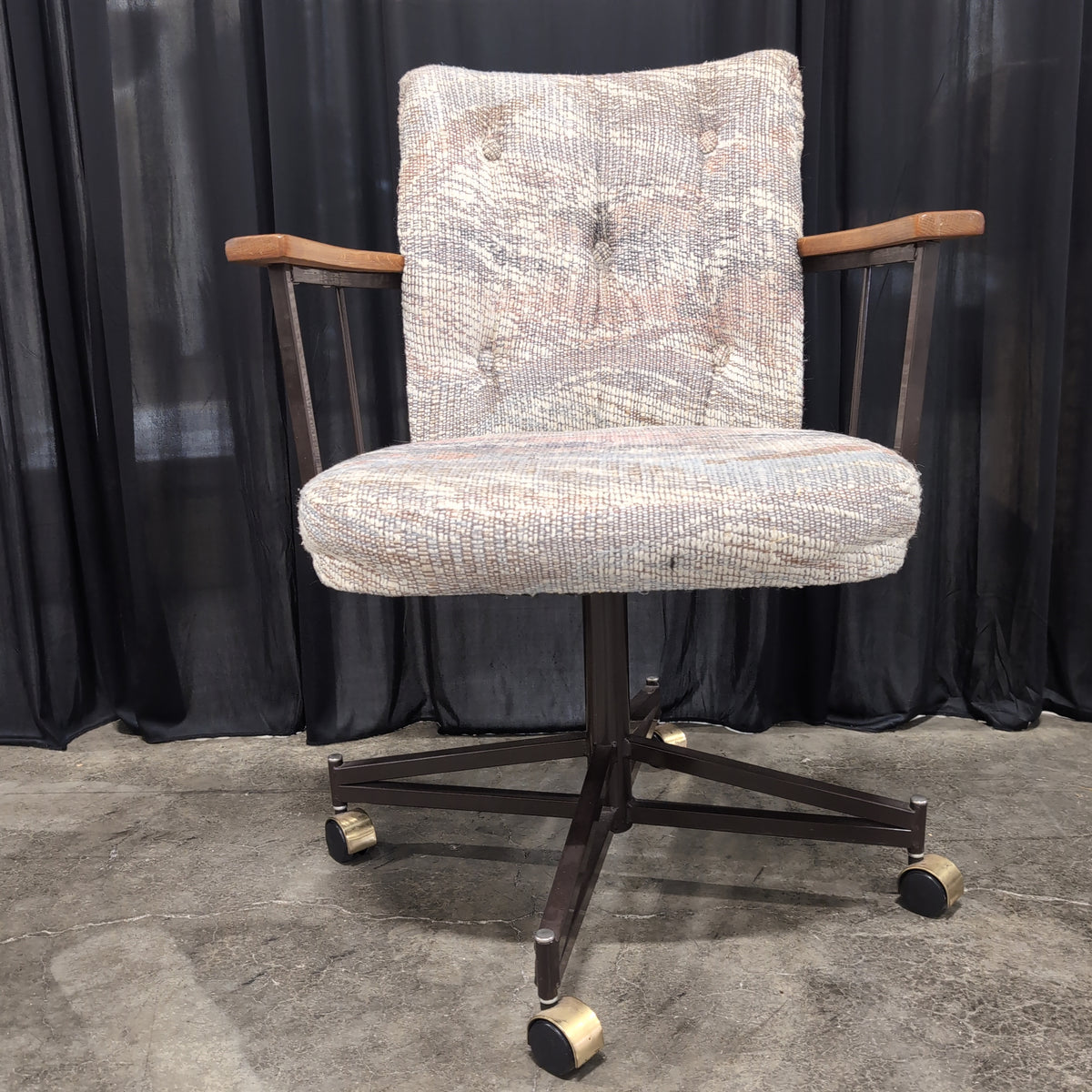Patterned Upholstered Office Chair with Wood Arms
