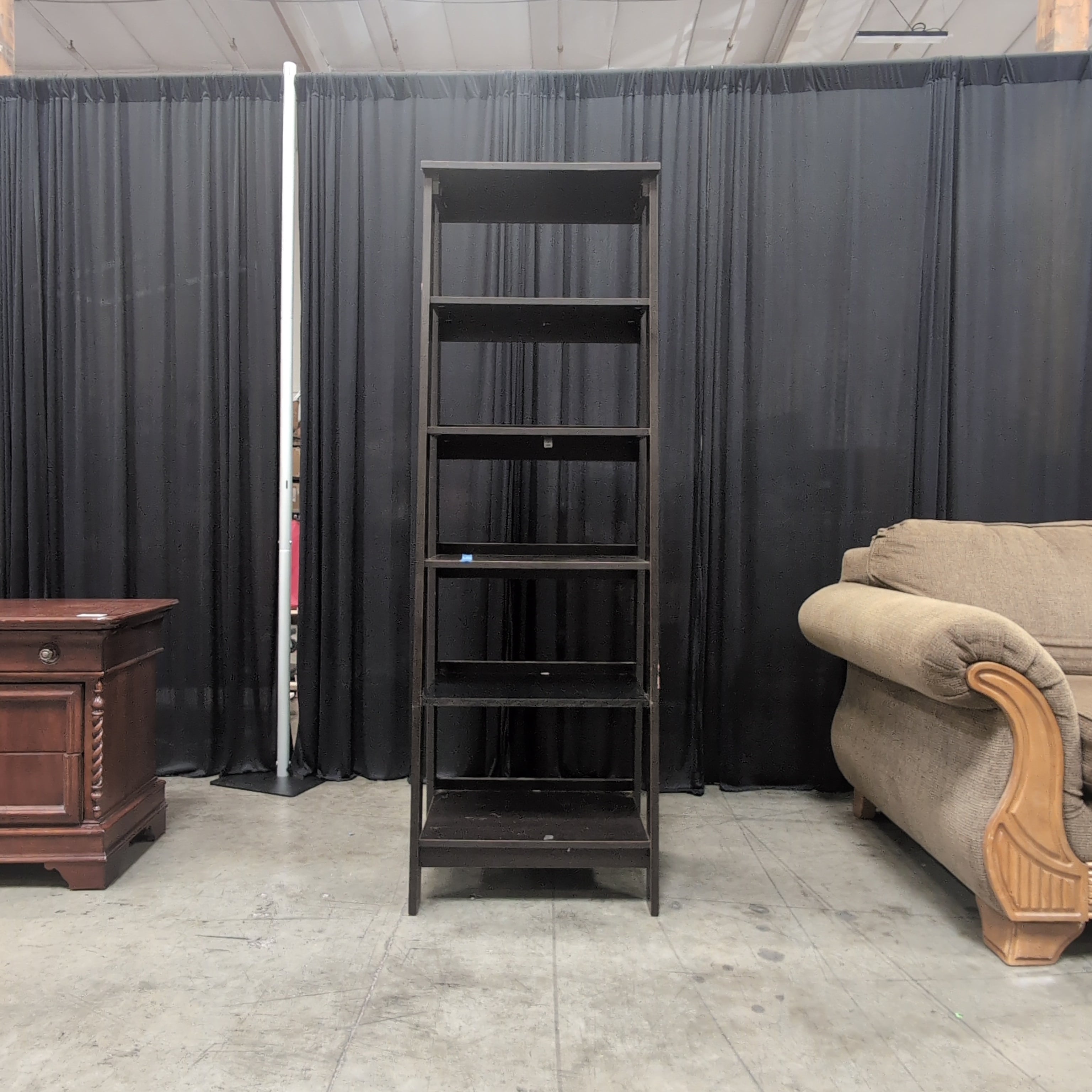 Dark Brown Five-Shelf Ladder Bookcase