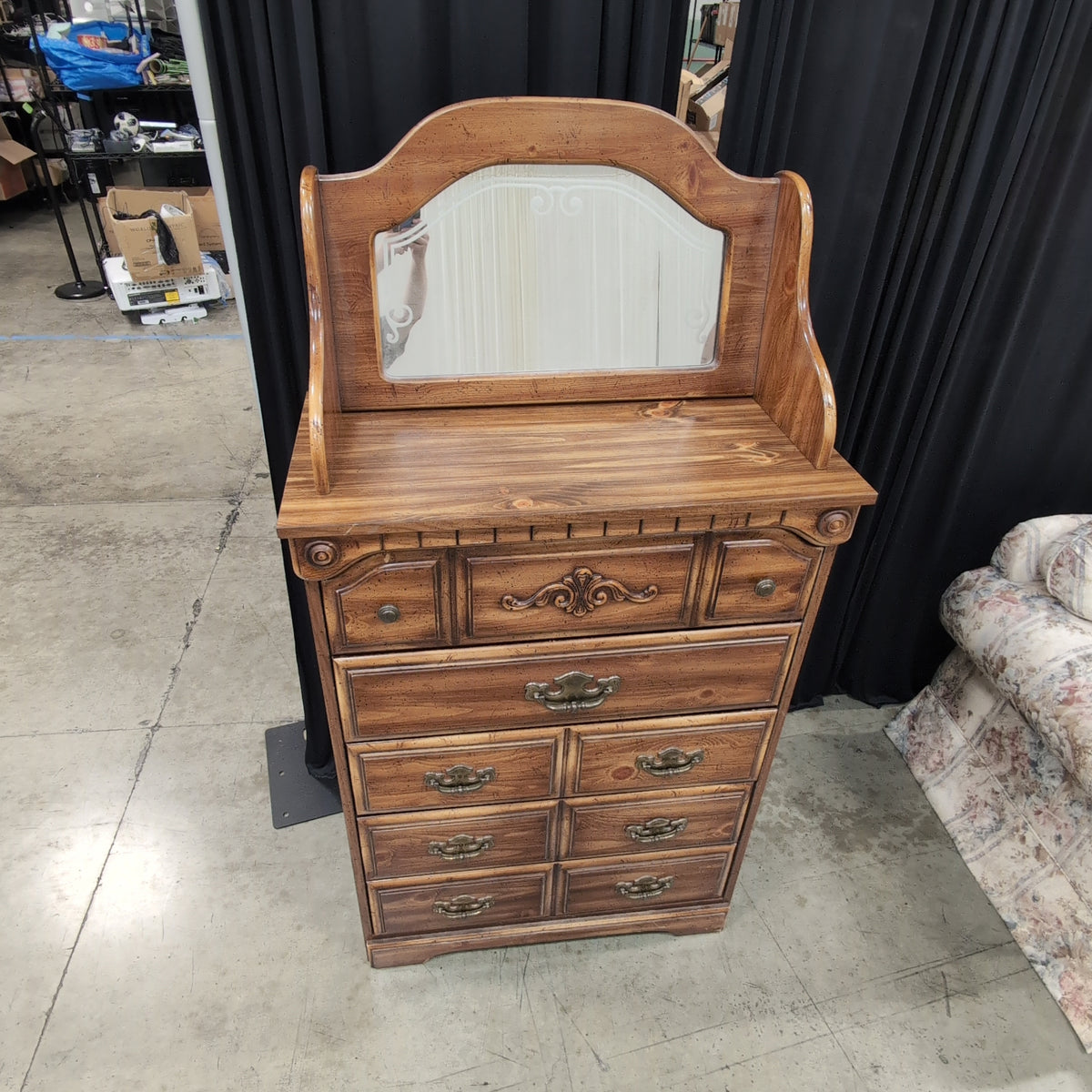 French Provincial Style Wood Dresser with Decorative Mirror