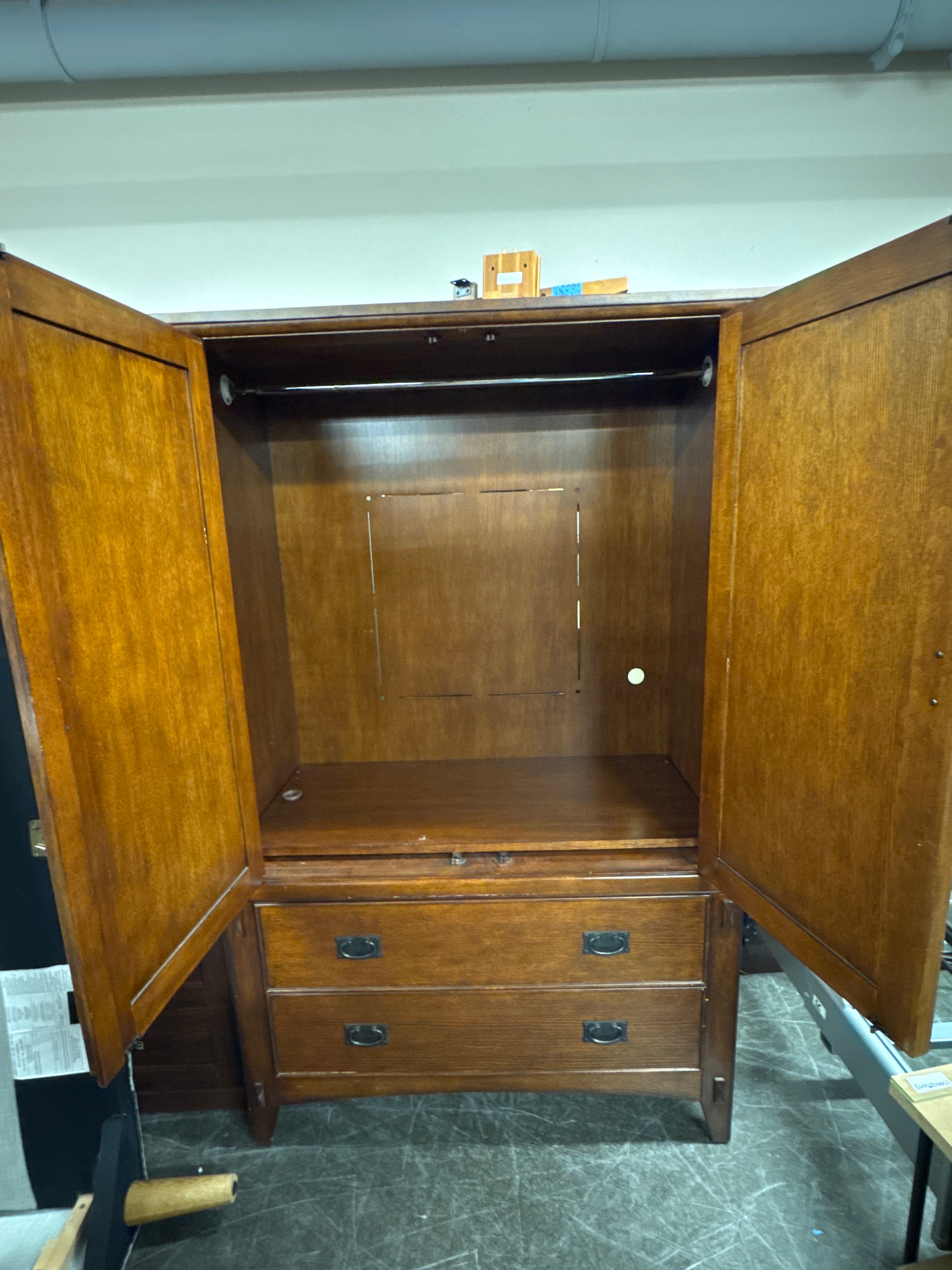 Rich Hardwood Armoire with Two Drawers with Inlay Bow Tie Design