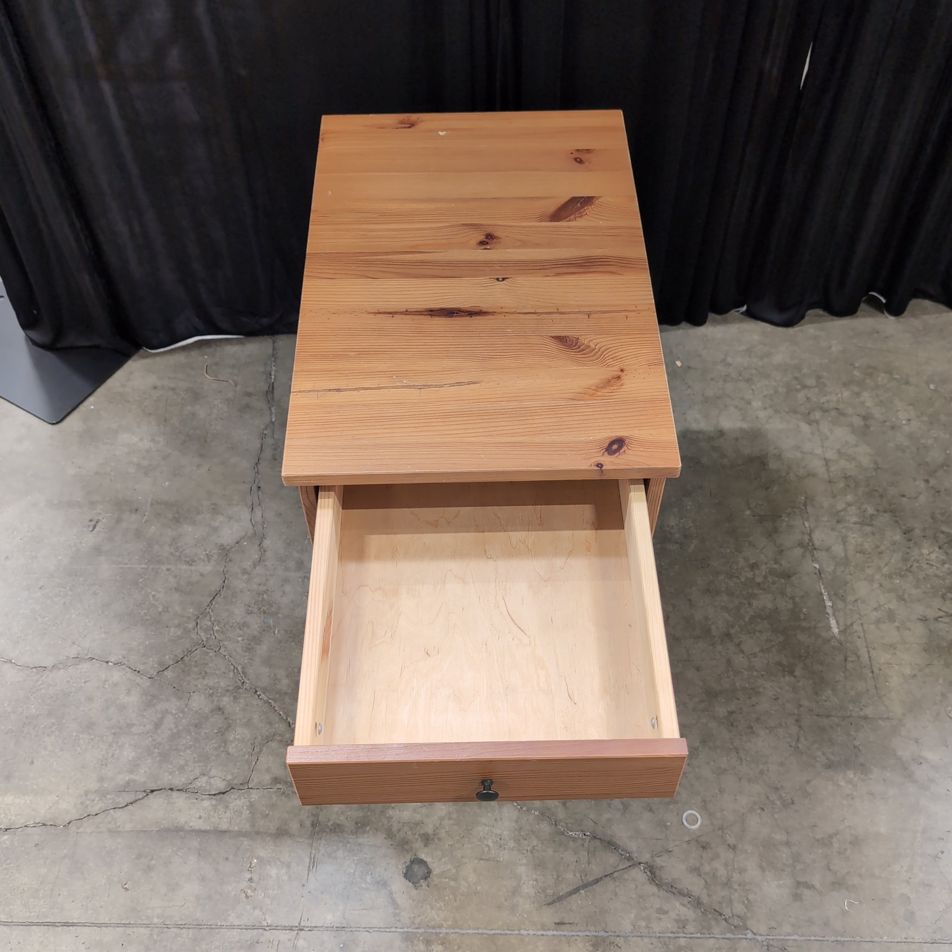 Pine Wood Nightstand with Open Shelves and Casters